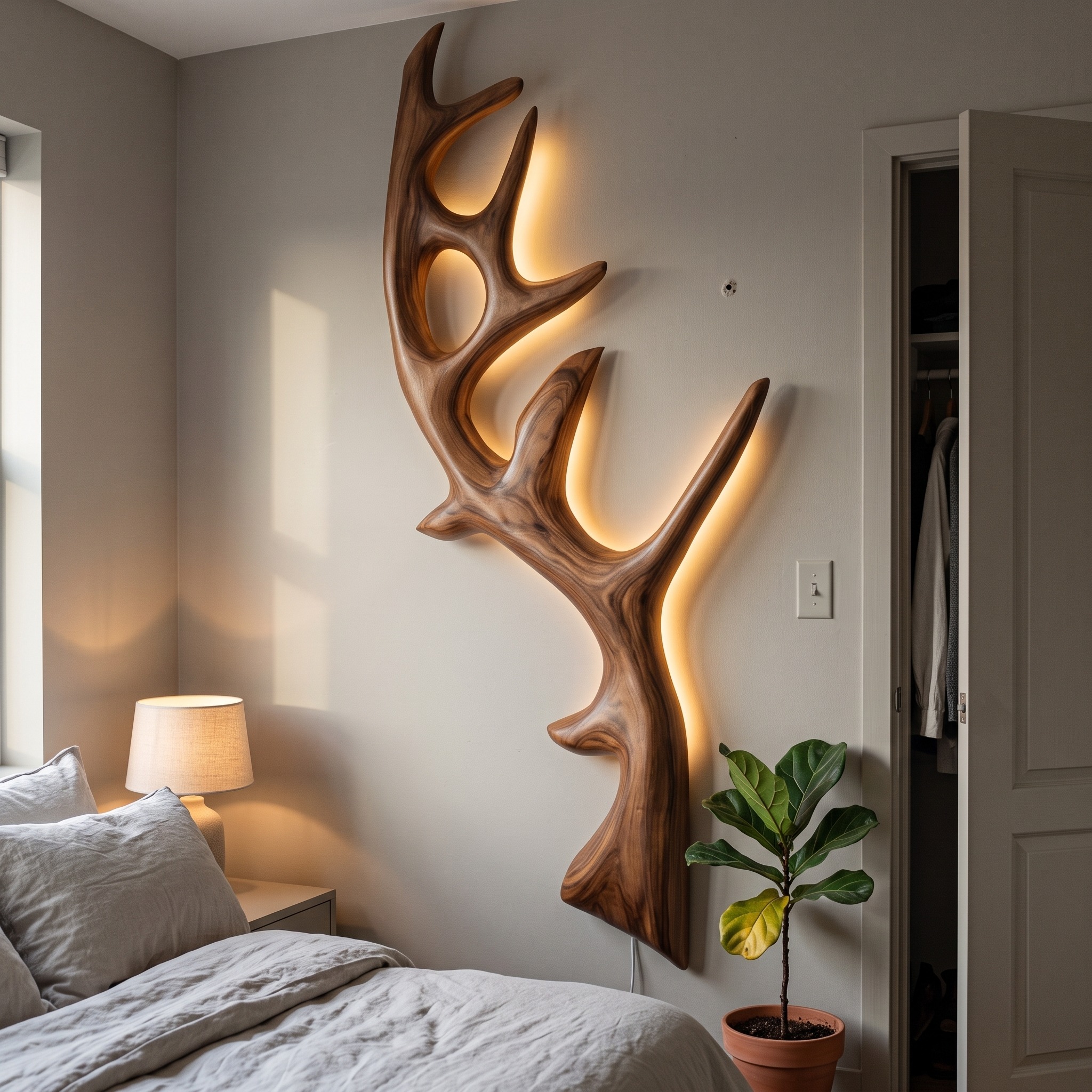 Minimalist Natural Wood Tree Wall Lamp, Nature-Inspired LED Branch Wall Sconce for Bedroom Decor, Model