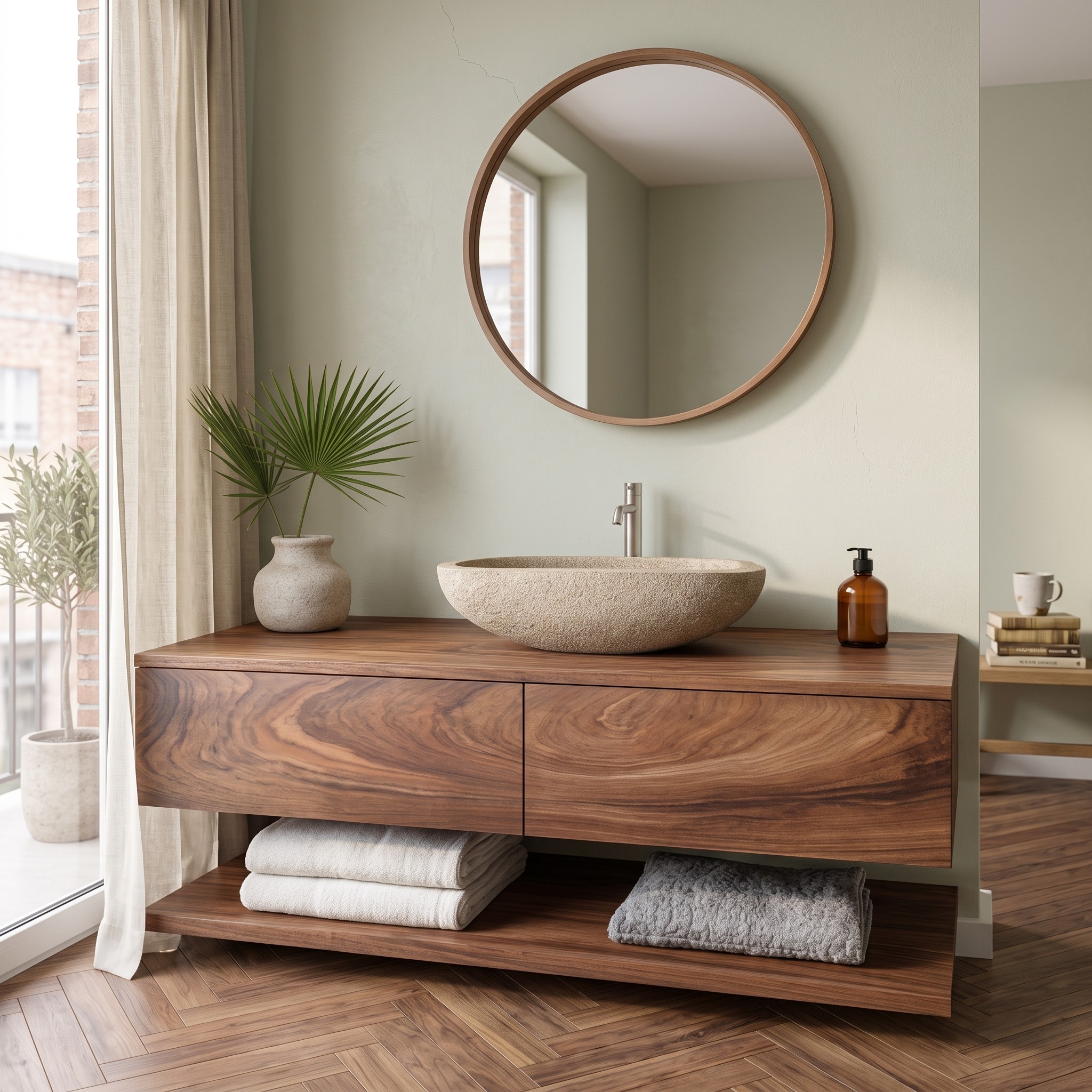 Minimalist Natural Wood Wall Mounted Bathroom Vanity for Bathroom