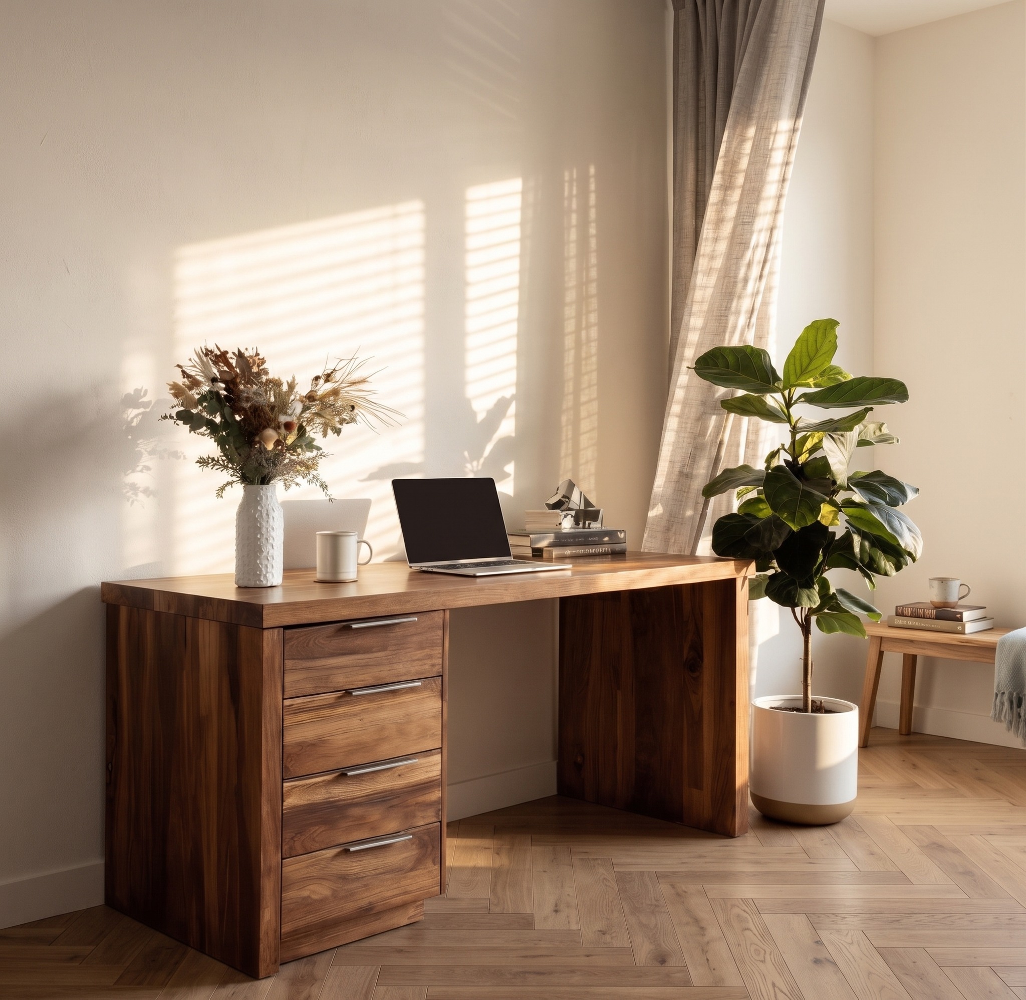 Minimalist Office Desk with Storage Drawers for Home Study
