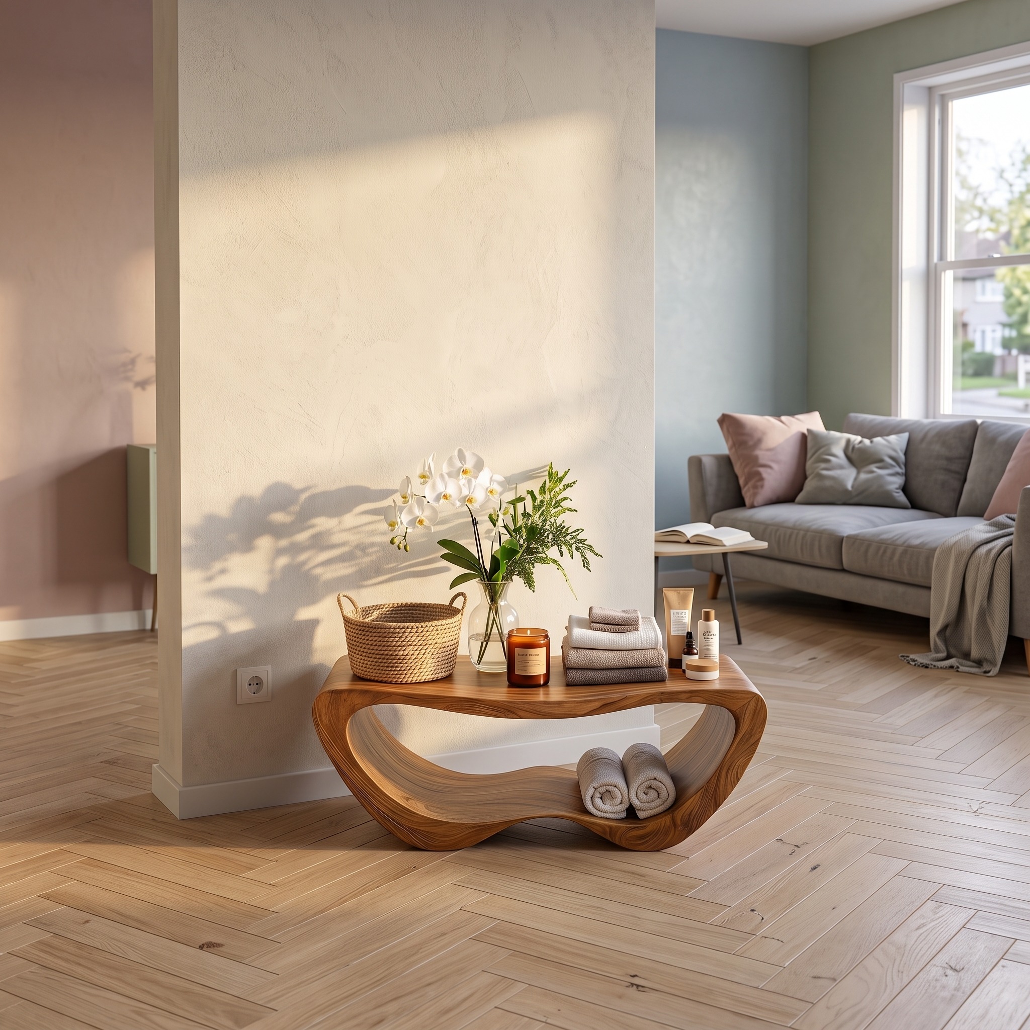 Minimalist Organic Shower Bench, Water-Resistant Solid Wood Bathroom Stool & Spa Seating Chair