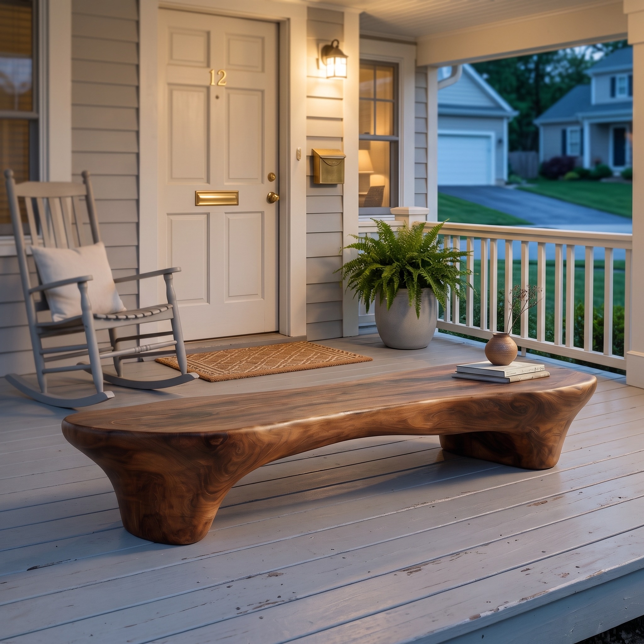 Minimalist Organic Solid Wood Bench, Smooth Rounded Curved Form Entryway Bench, Dining Accent Seating