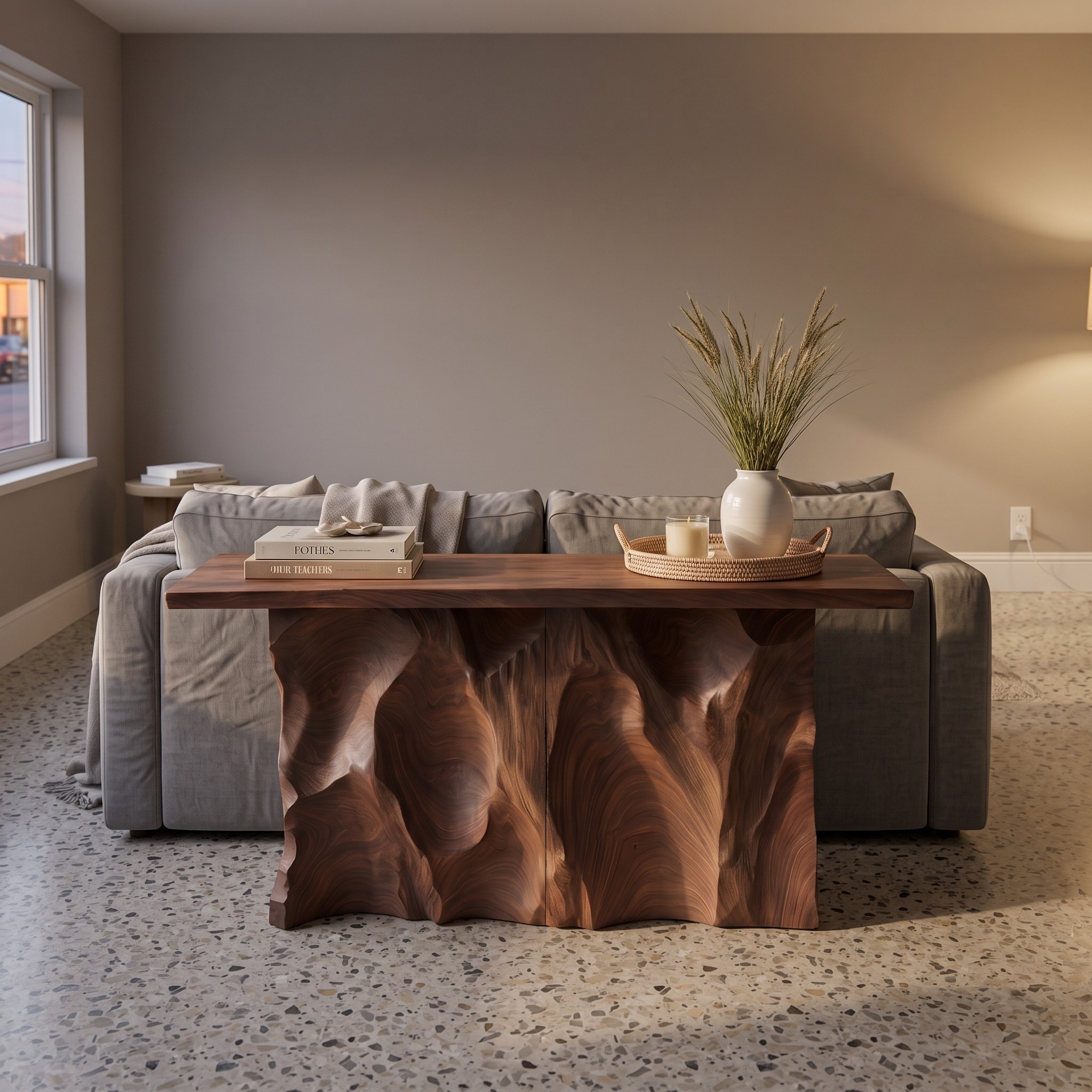 Minimalist Raw Edge Hall Table for Apartment Entryway Space