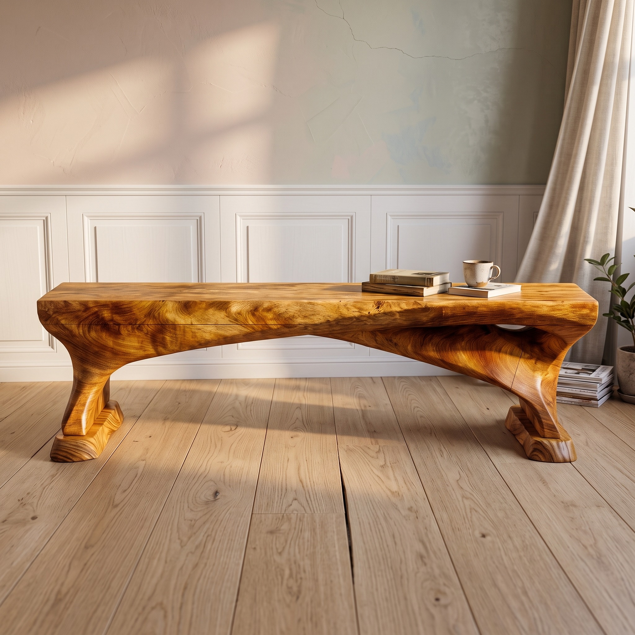 Minimalist Rustic Solid Wood Bench, Live Edge Slab Seating, Handcrafted Entryway or Hallway Dining Bench