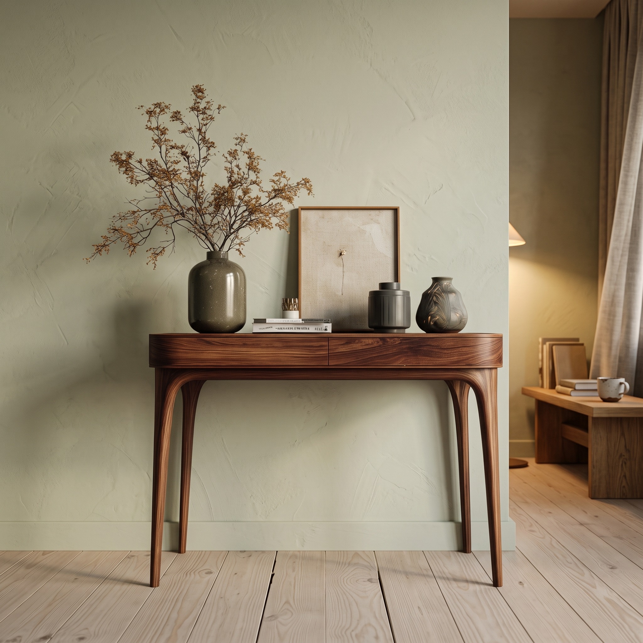 Minimalist Sculptural Wood Console Table, Handcrafted Entryway Table for Modern Foyer & Living Room, Model