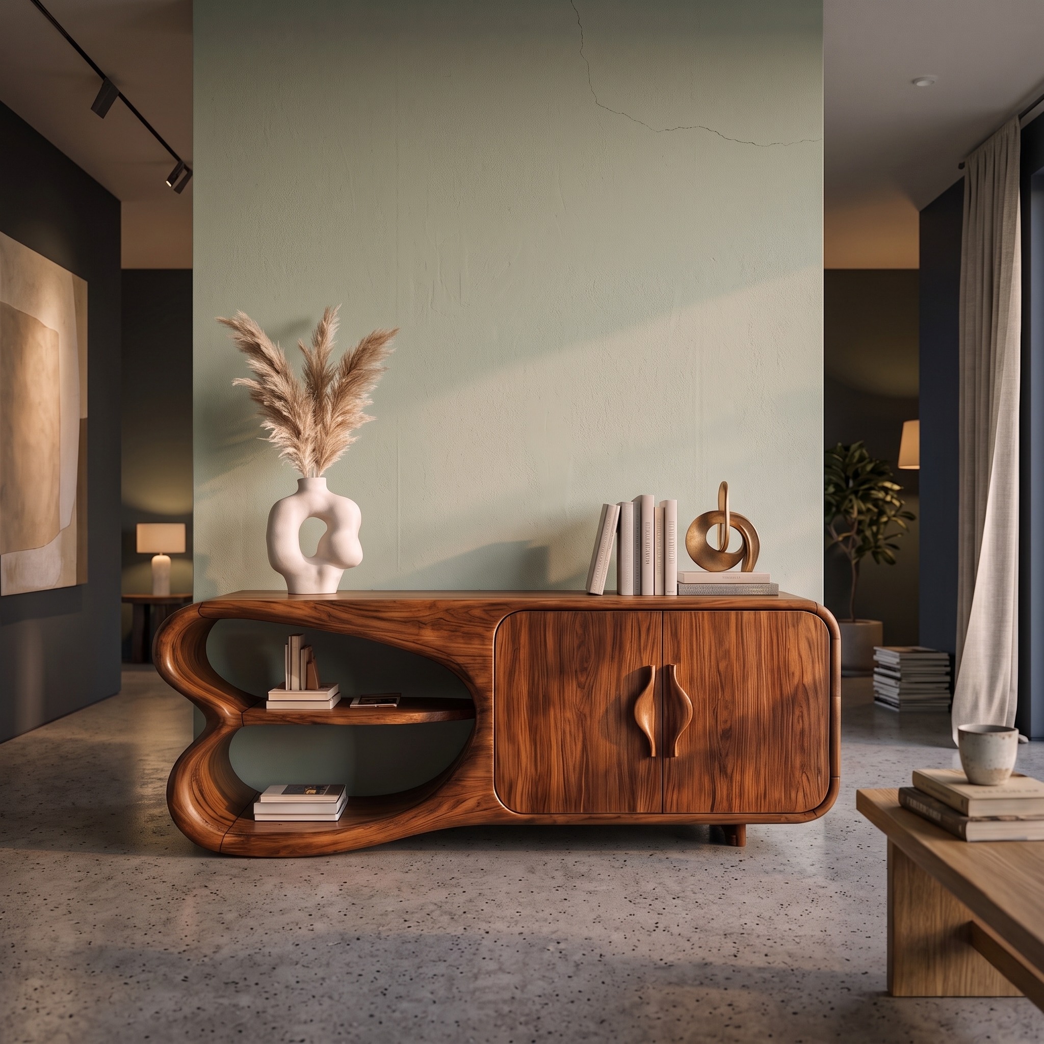 Minimalist Sideboard with Artistic Side Compartments for Living Room