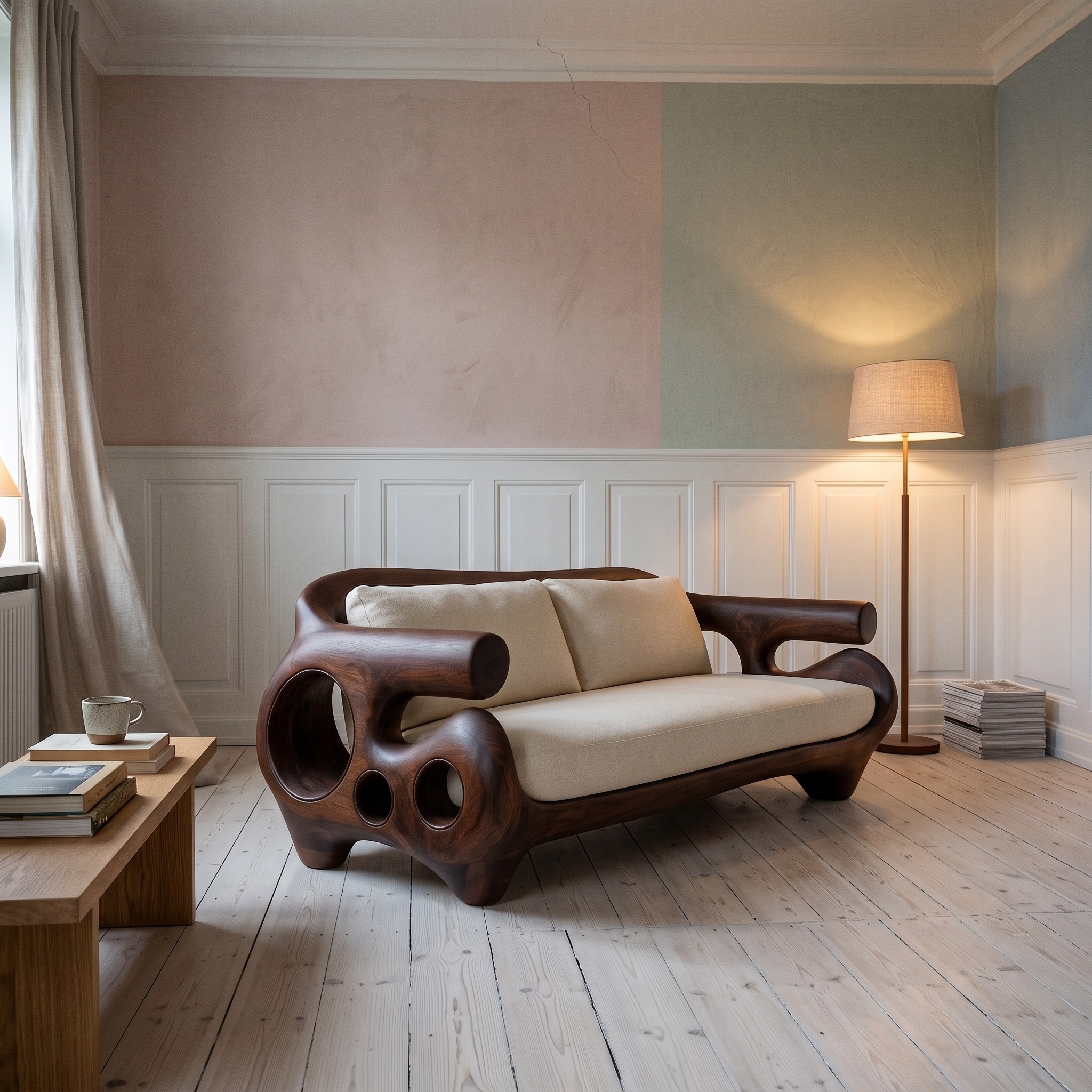 Minimalist Sofa Frame with Solid Wood Artistic Arms for Living Room