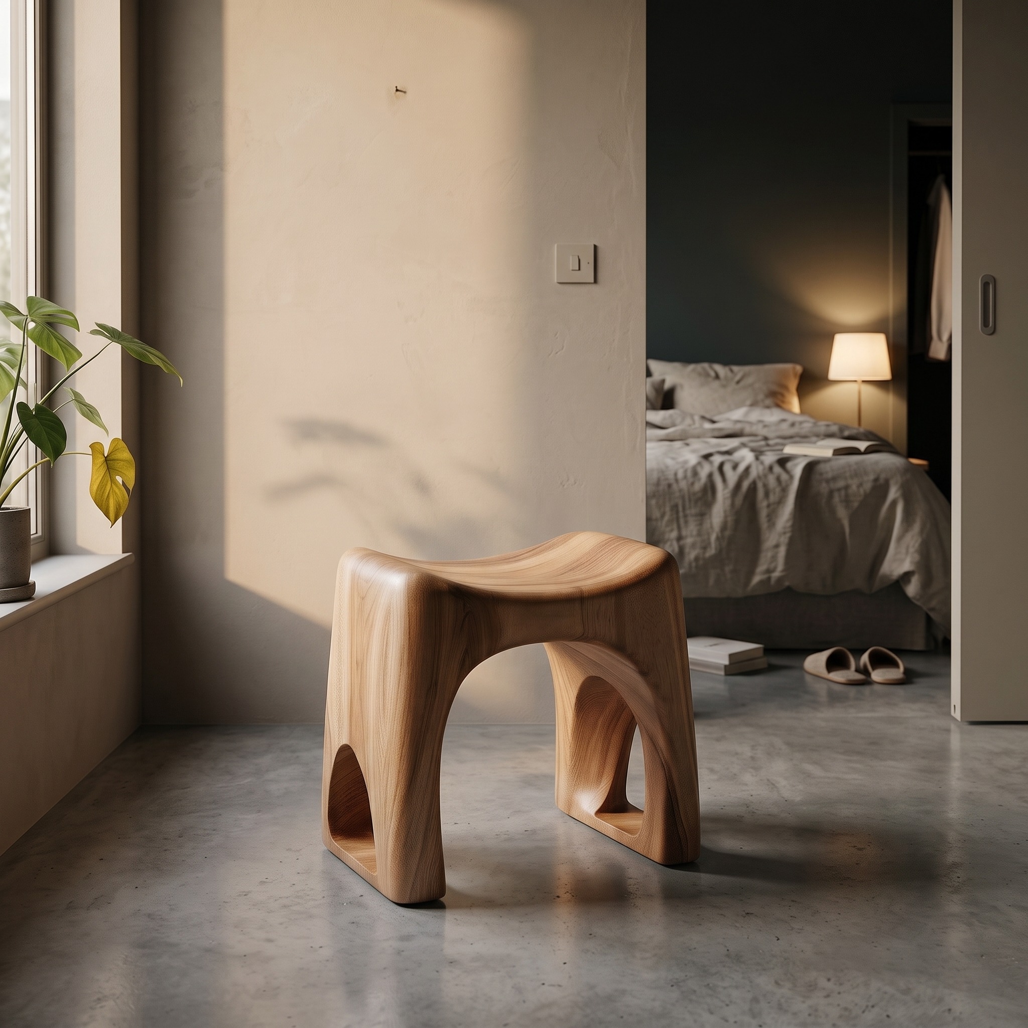 Minimalist Solid Wood Bathroom Stool, Organic Waterproof Spa Shower Bench Seat for Luxury Bathroom Decor