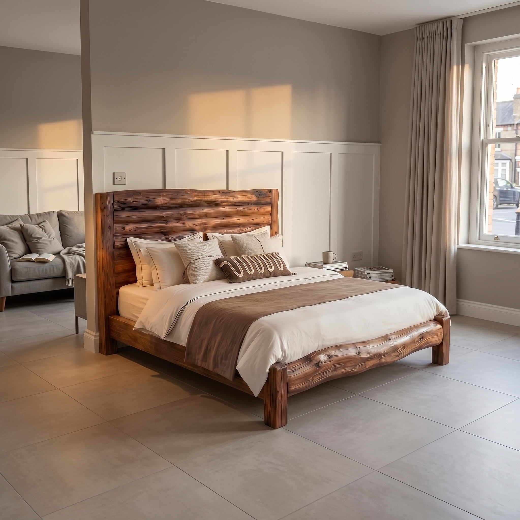 Minimalist Solid Wood Bed Frame, Modern Low Profile Wooden Platform Bed for Bedroom, Handcrafted Furniture