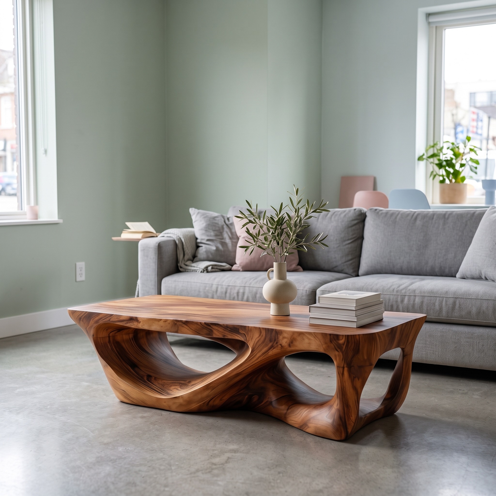 Minimalist Solid Wood Coffee Table, Natural Timber Low Profile Center Table for Modern Living Room Interiors