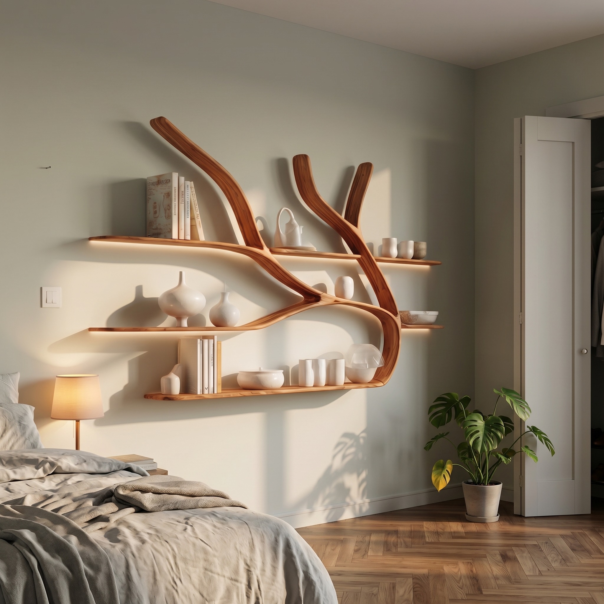 Minimalist Tree Branch Floating Bookshelf for Living Room