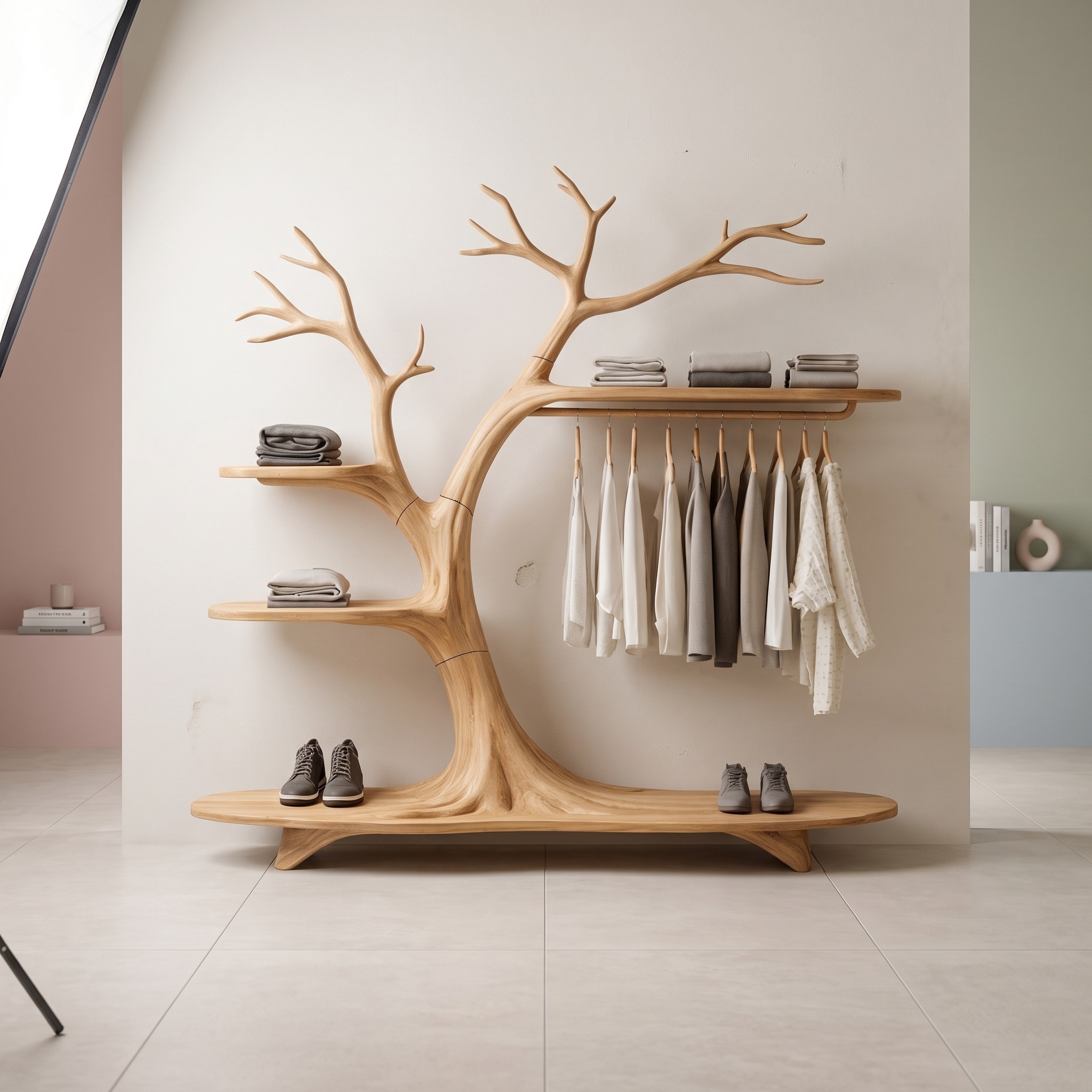 Minimalist Tree Coat Rack Scandinavian Hallway