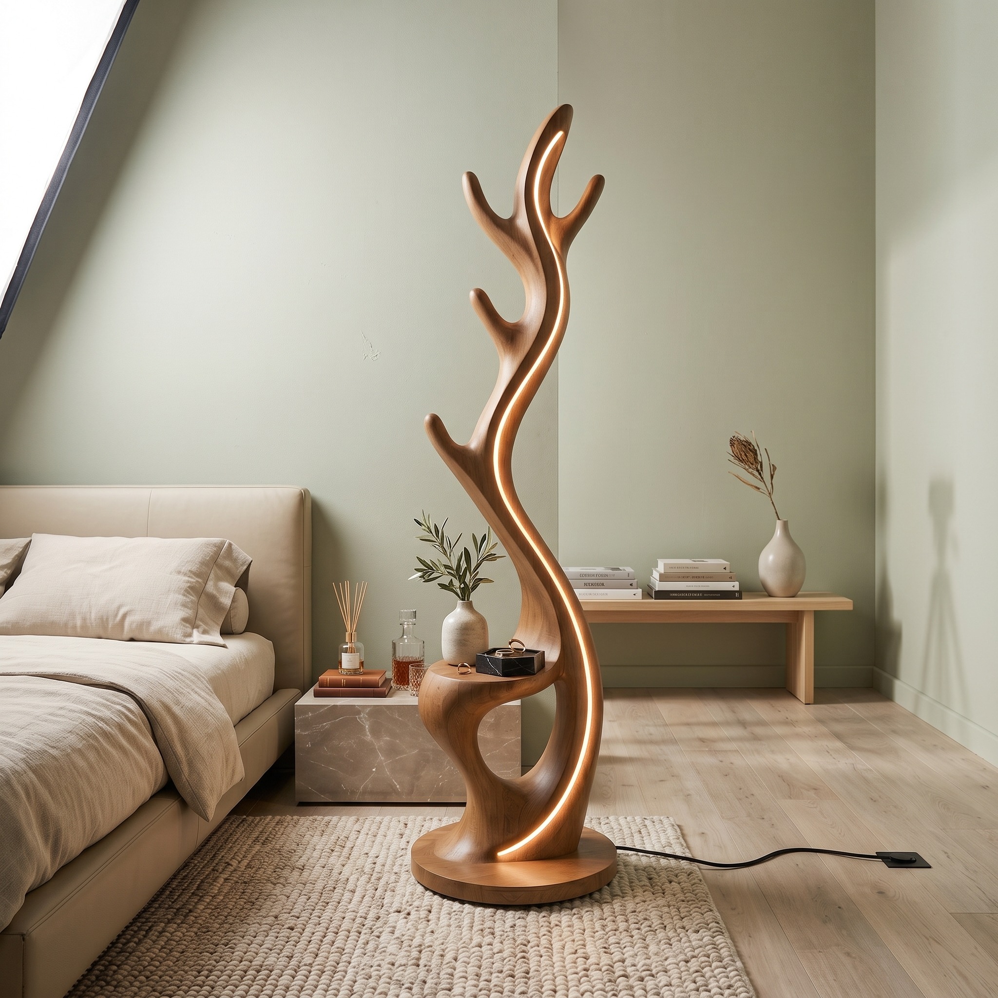 Minimalist Twig Lamp with Rack for Entryway