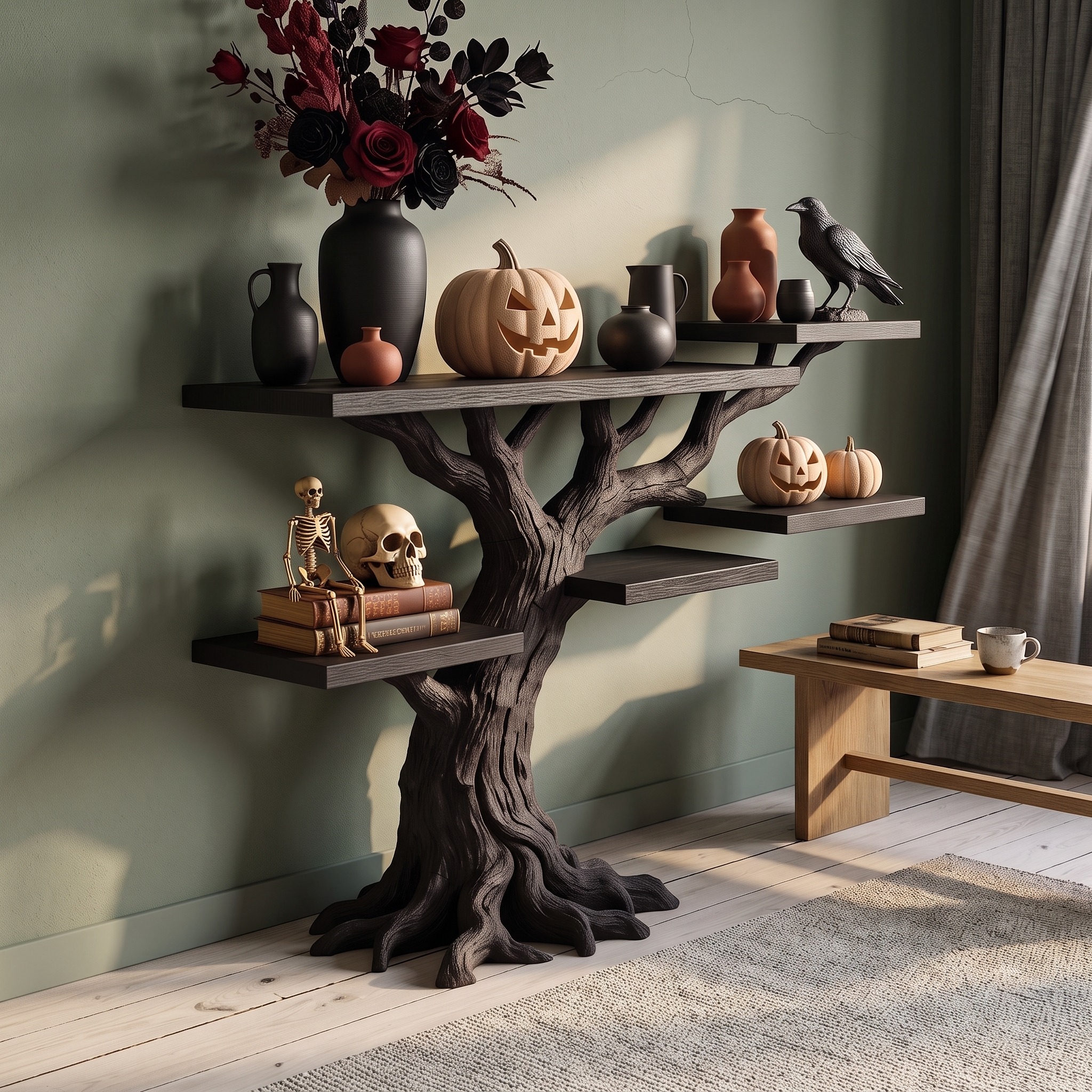 Minimalist Twisted Tree Accent Table for Witchy Halloween Vibes