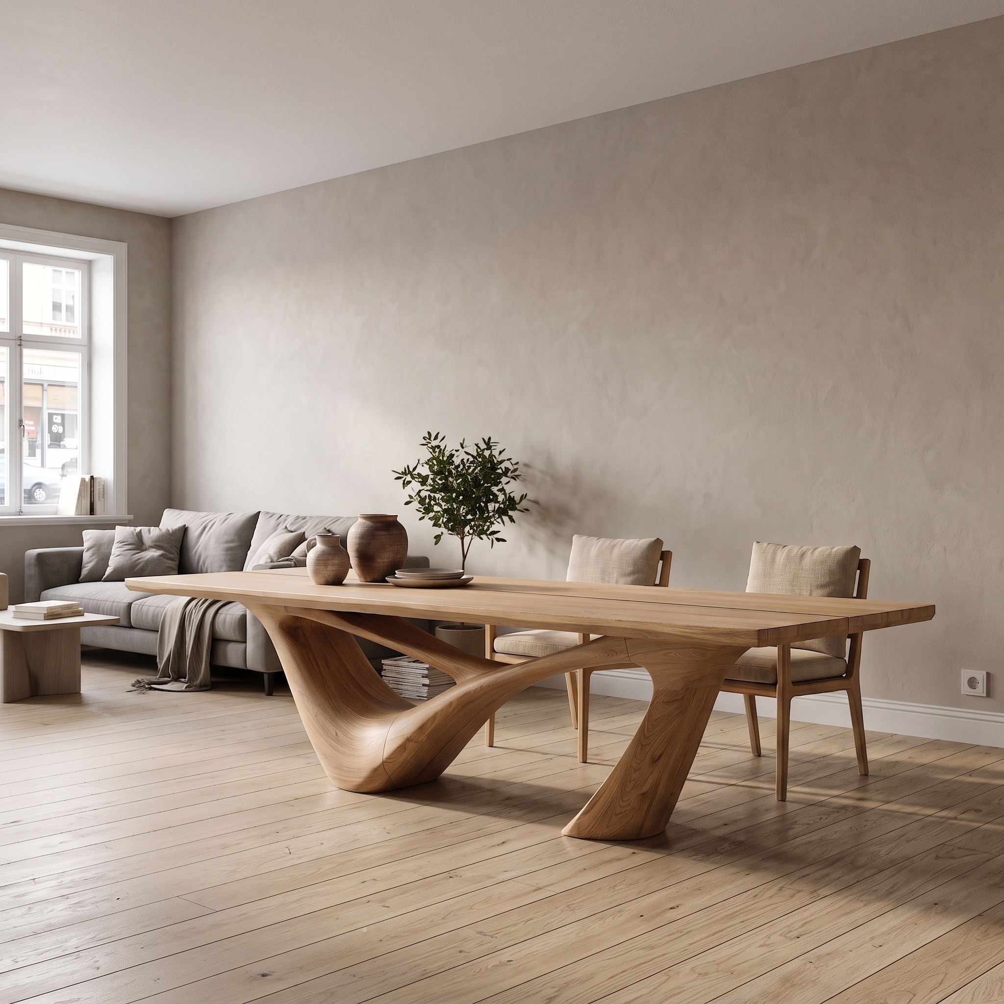 Minimalist Wing Pedestal Dining Table Solid Wood Dining Table for Dining Room