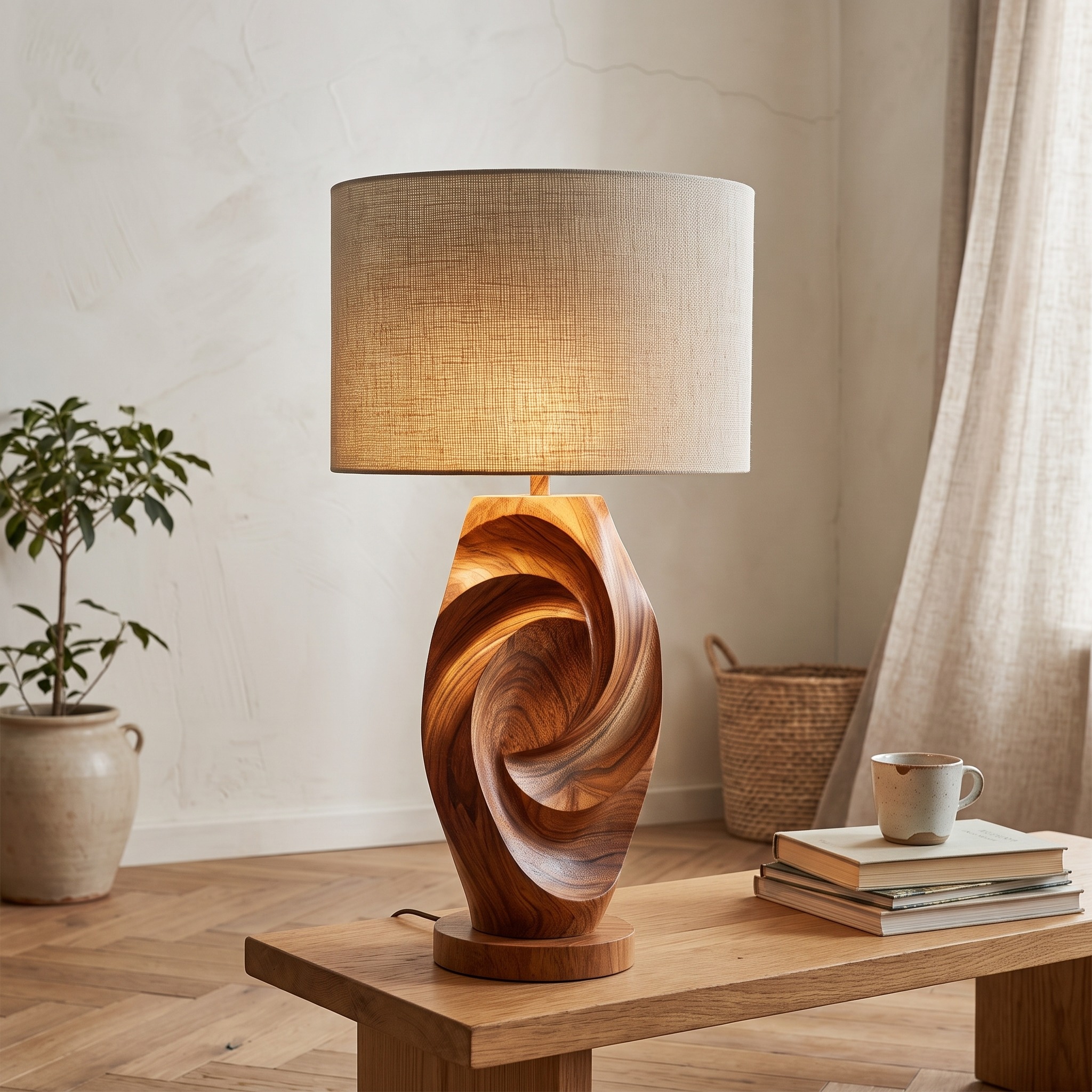 Minimalist Wood Ambient Lamp, Handcrafted Sculptural Table Nightlight for Bedroom Nightstand & Living Room Corner Accent