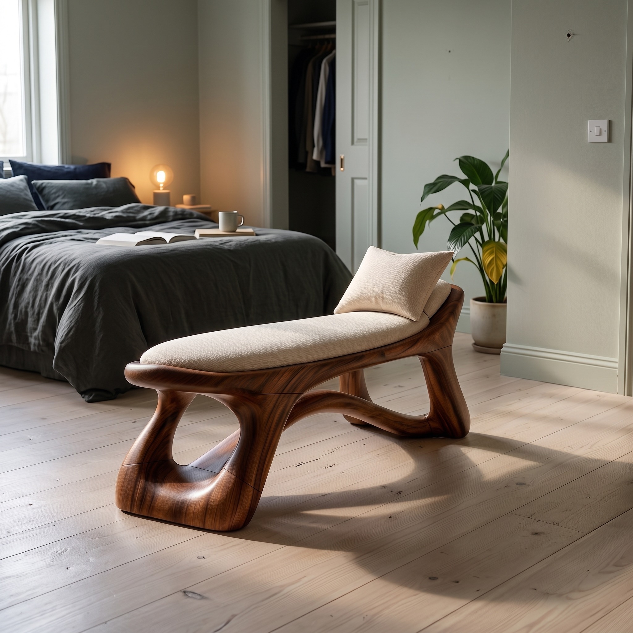 Minimalist Wooden Bench Modern Foyer Chair
