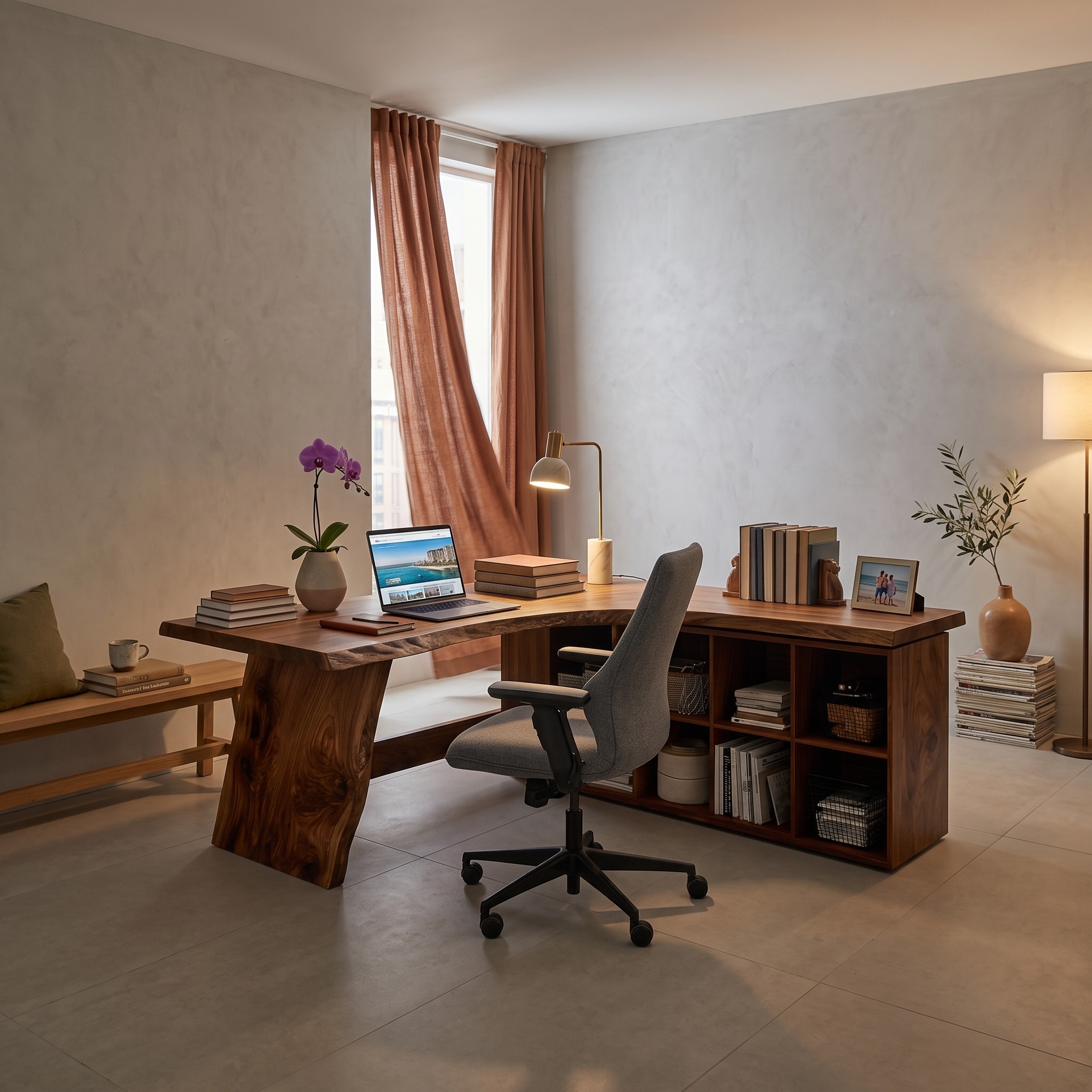 Minimalist Wooden Desk with Storage for Home Workspace