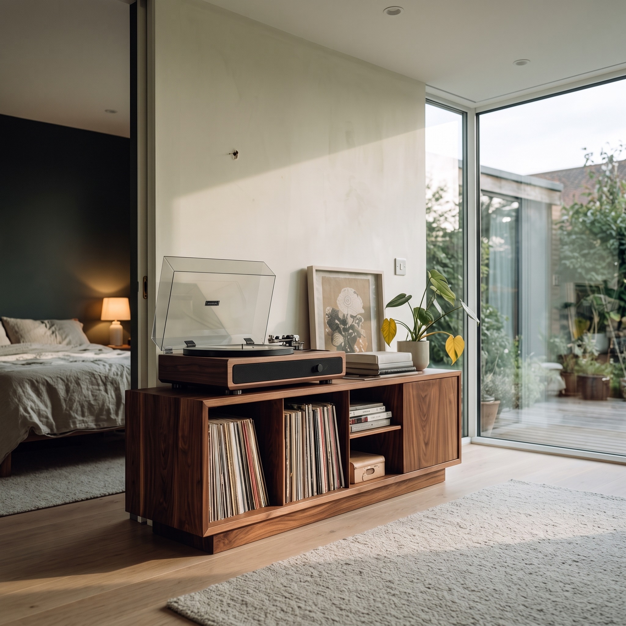 Minimalist Wooden Record Player Cabinet for Living Room