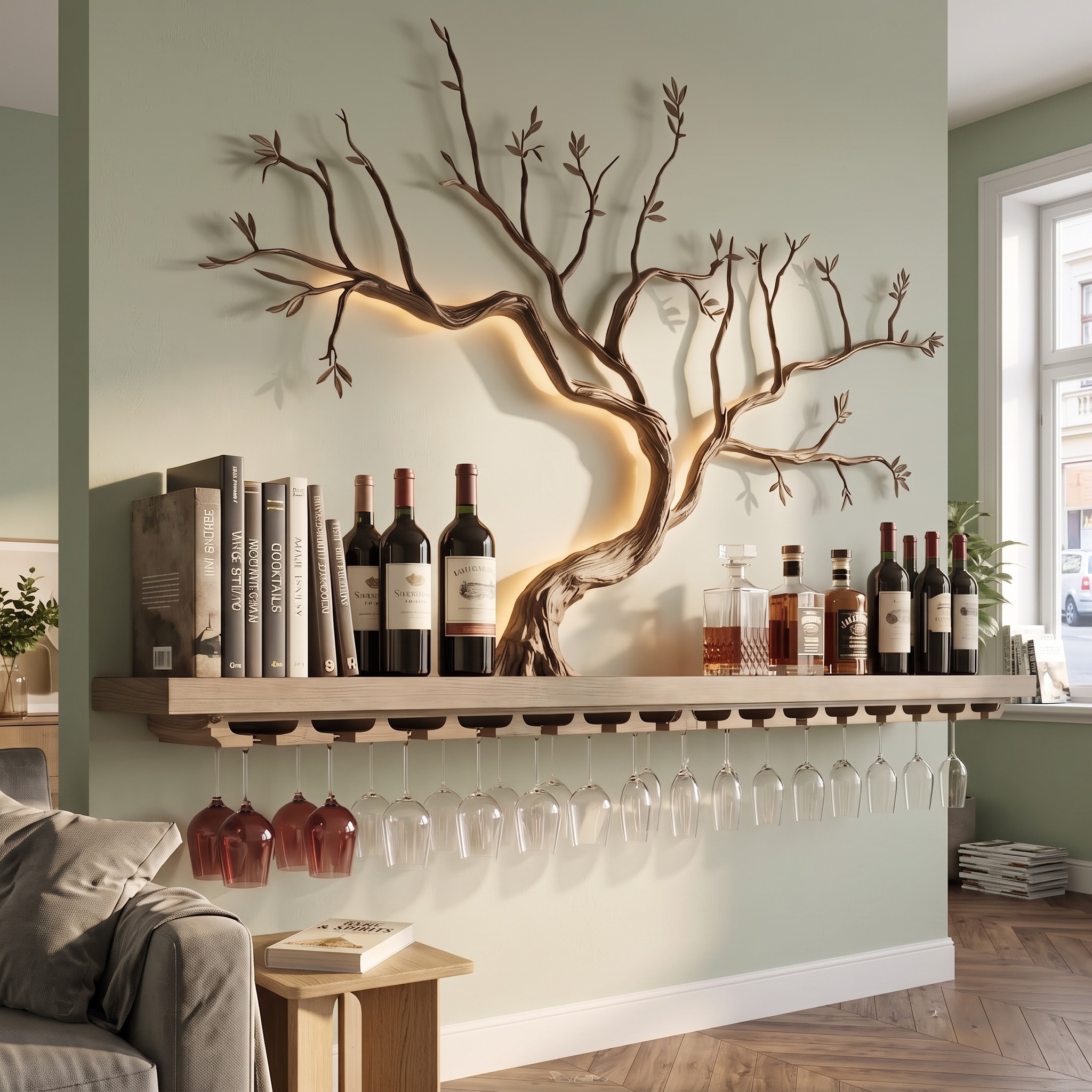 Minimalist Wooden Wine Rack Wall Mounted Shelf for Kitchen Dining Room Bar