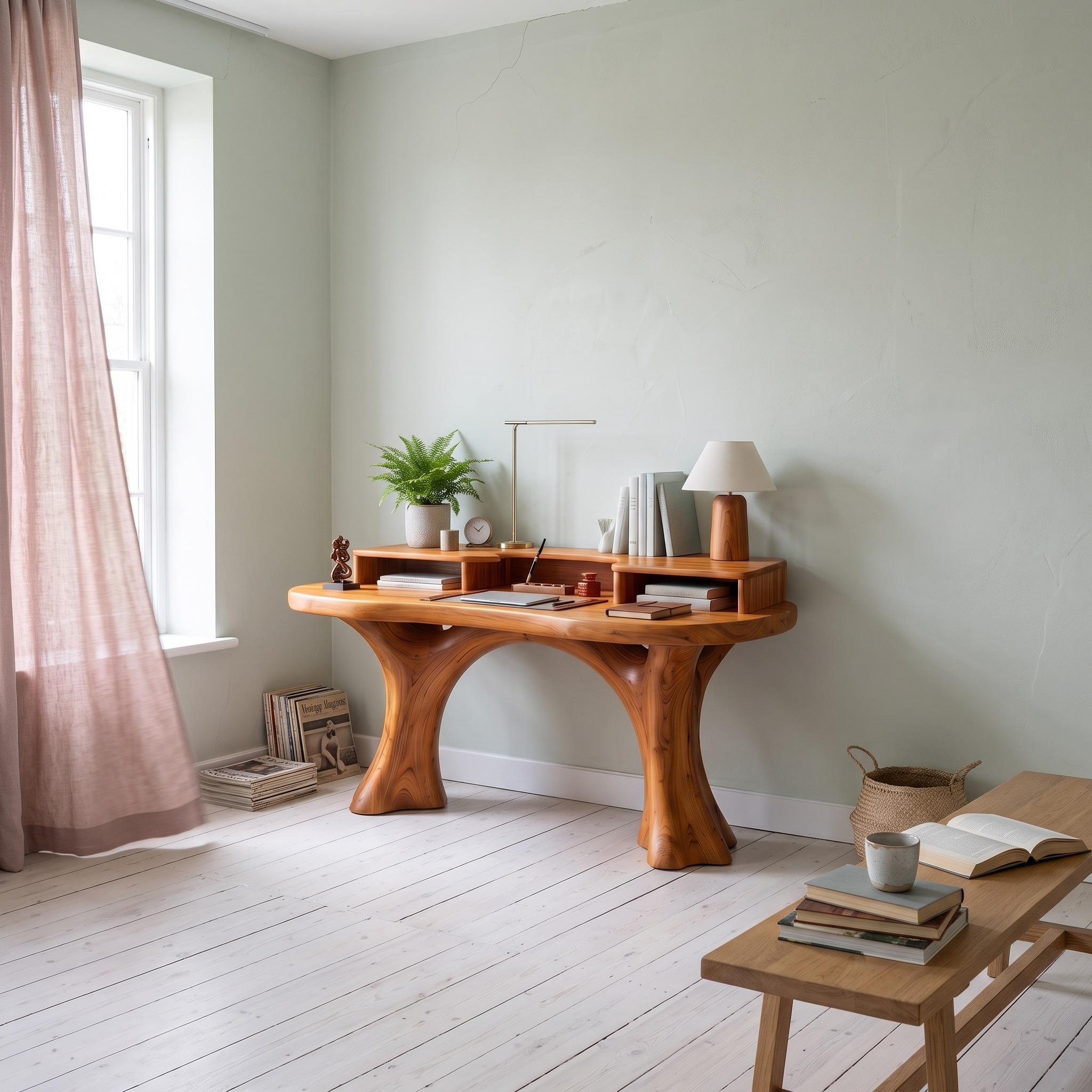 Minimalist Working Desk with Clean Frame and Natural Grain Surface for Office