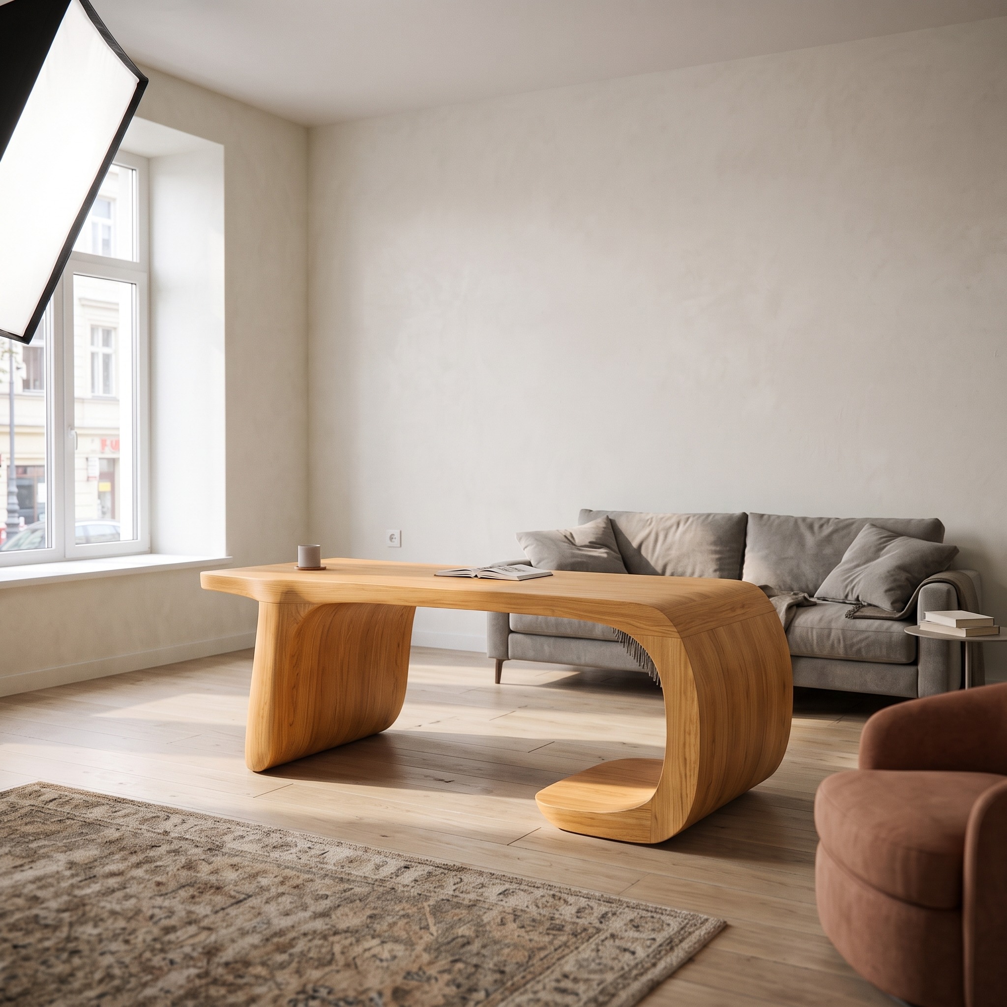 Minimalist Writing Desk with Clean Symmetrical Base for Home Office