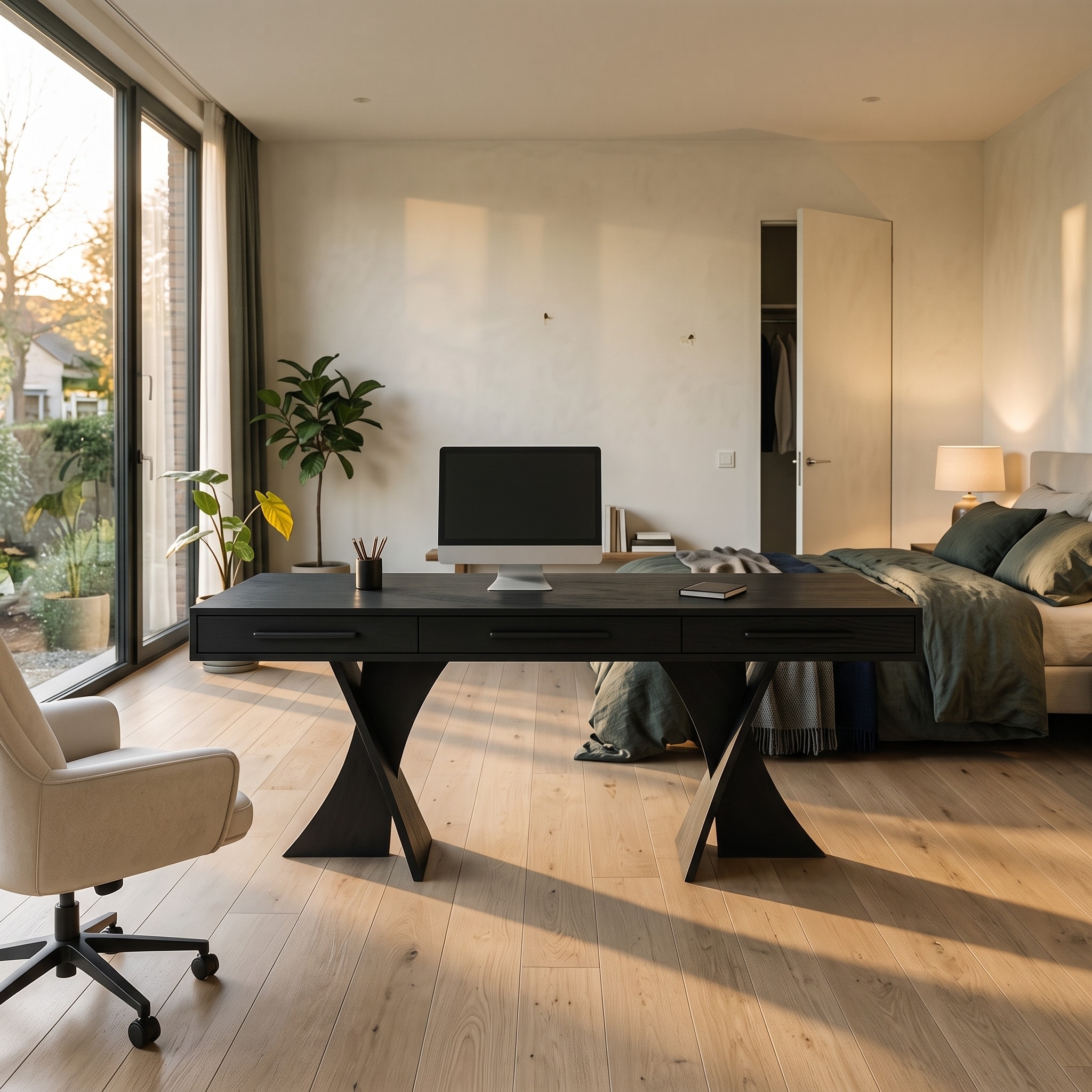 Minimalist X Frame Desk Solid Wood Computer Desk for Home Office
