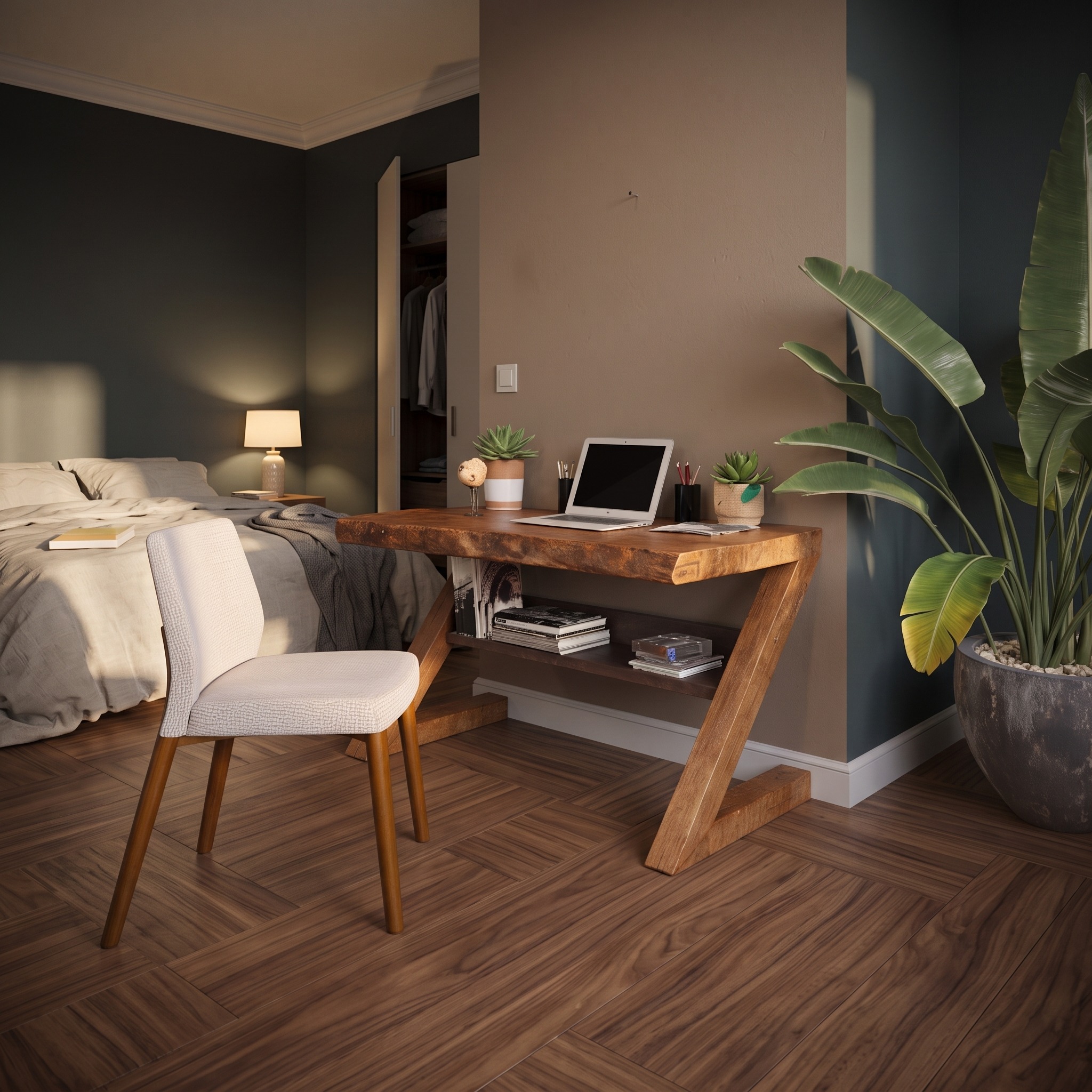 Minimalist Z Shape Desk Work Desk for Home Office or Bedroom Corner