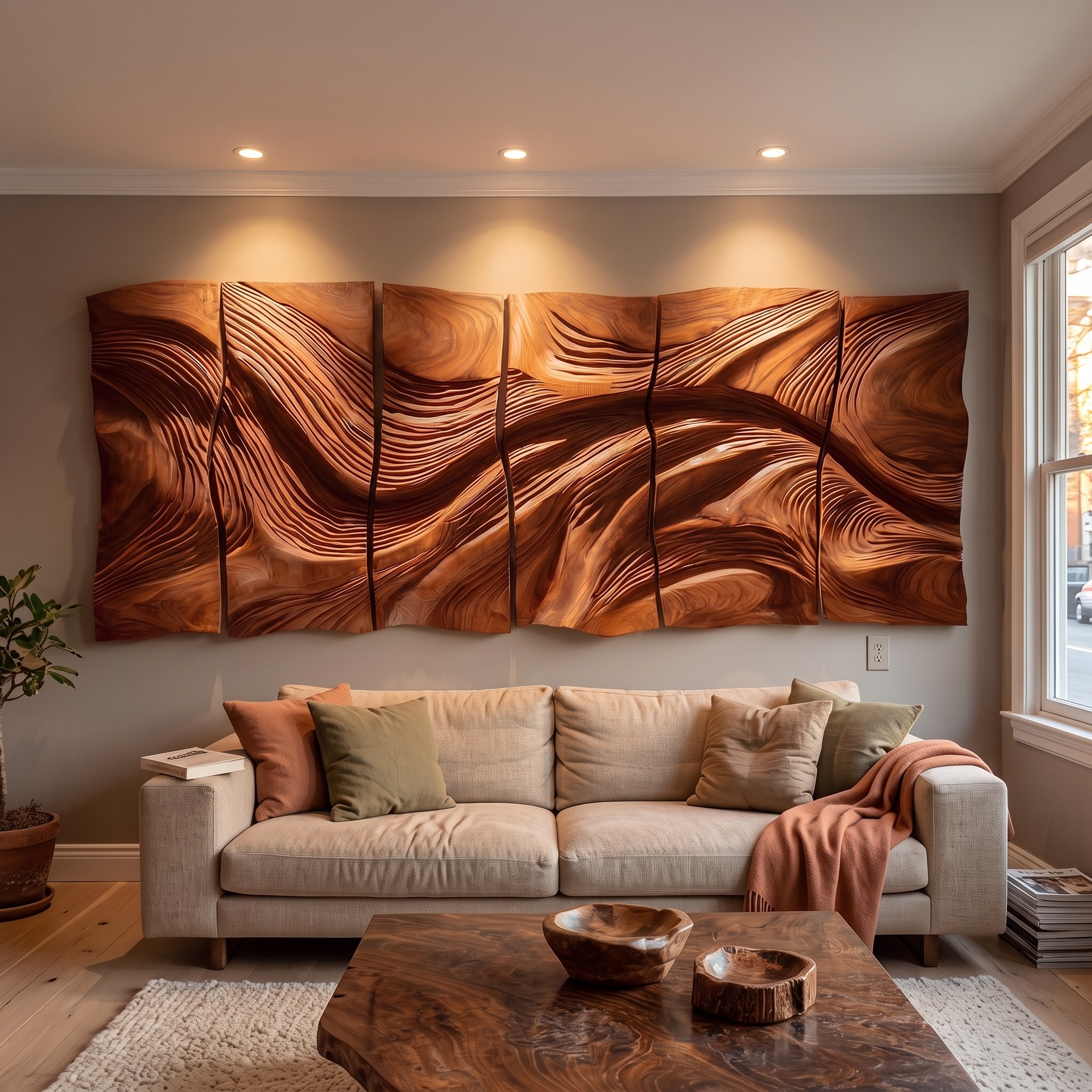 Modern Abstract Carved Wood Wall Art Living Room Wall Decor