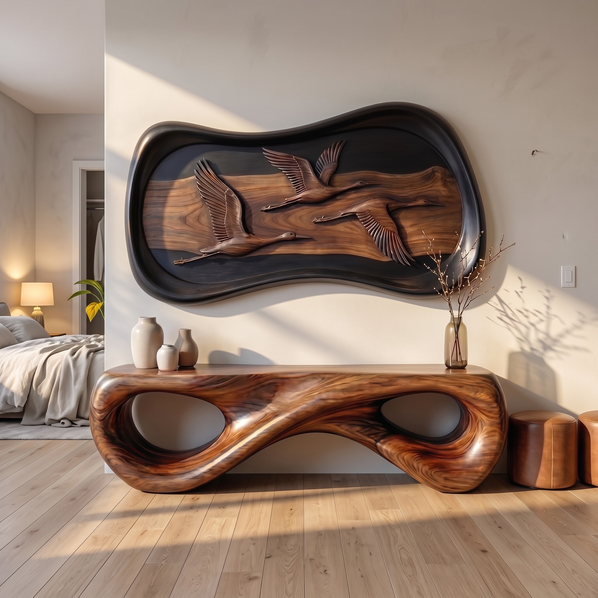 Modern Abstract Wood Sculpture Wall Art Living Room and Lounge