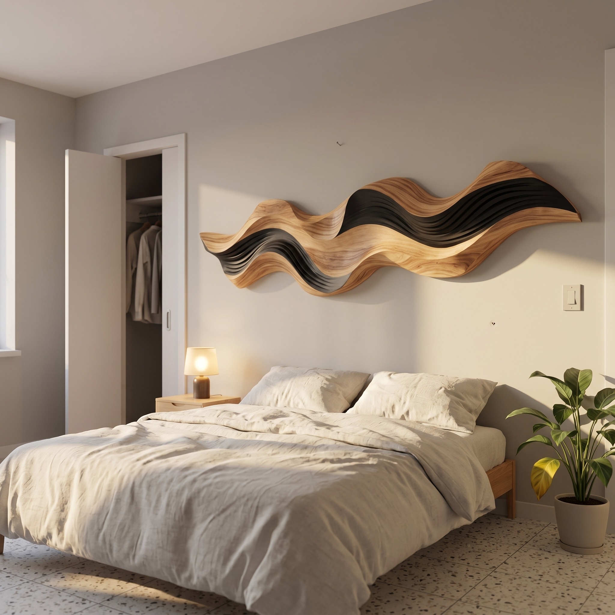 Modern Abstract Wooden Wall Art Flowing Sculptural Design for Home