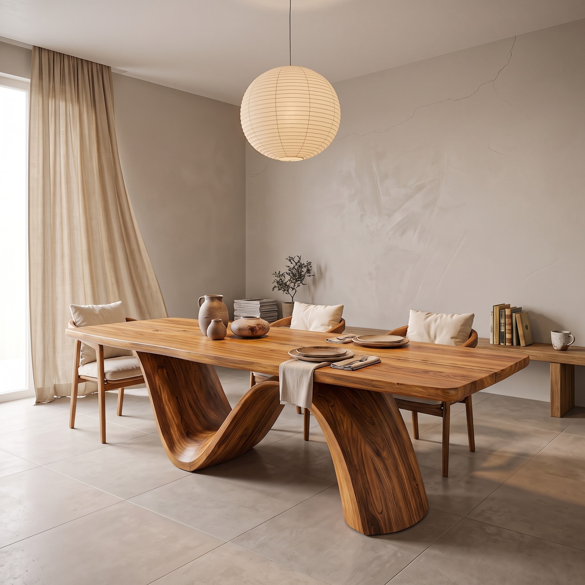Modern Architectural Dining Table with Wing Pedestal Base for Dining Room
