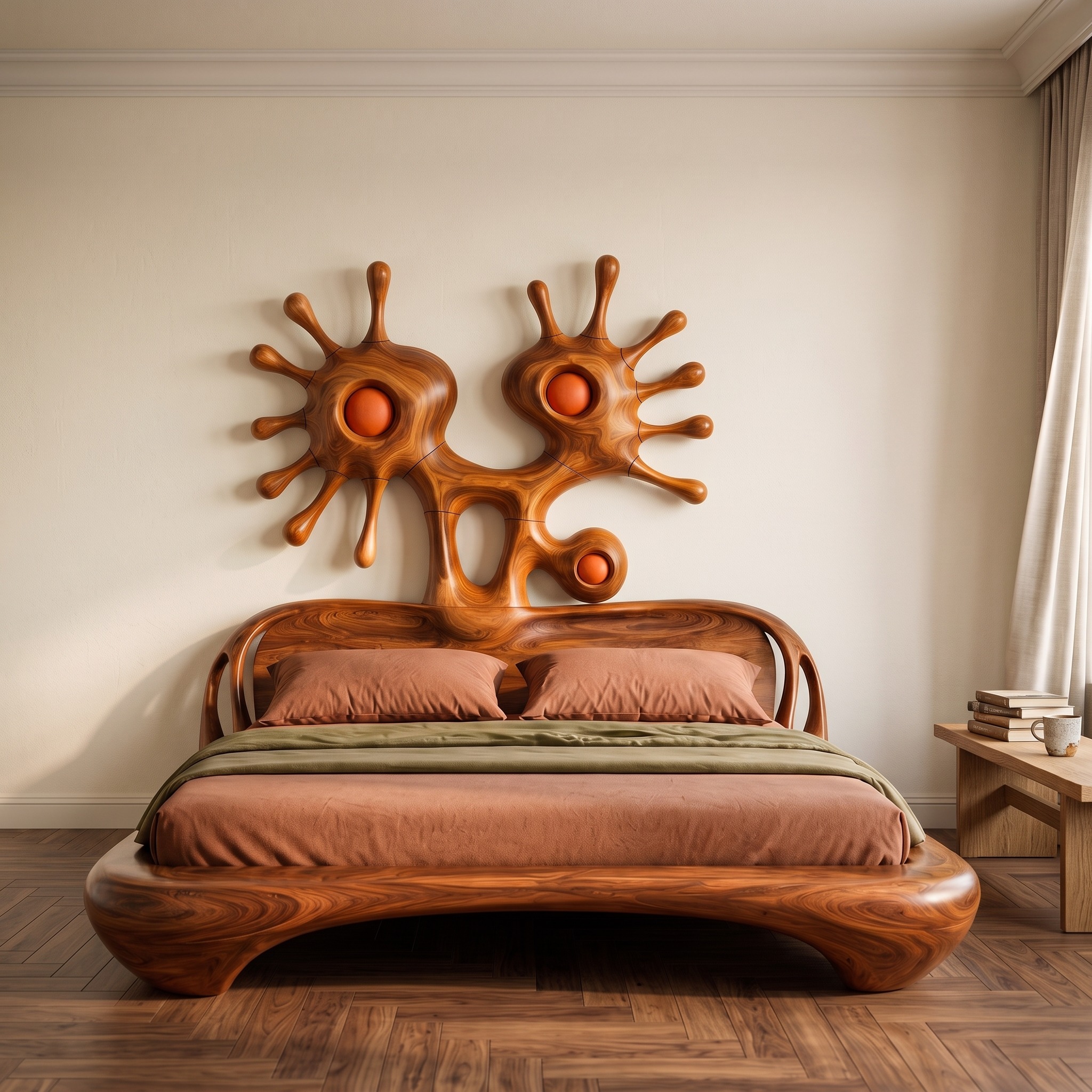 Modern Bed Frame with Sculptural Abstract Headboard for Bedroom