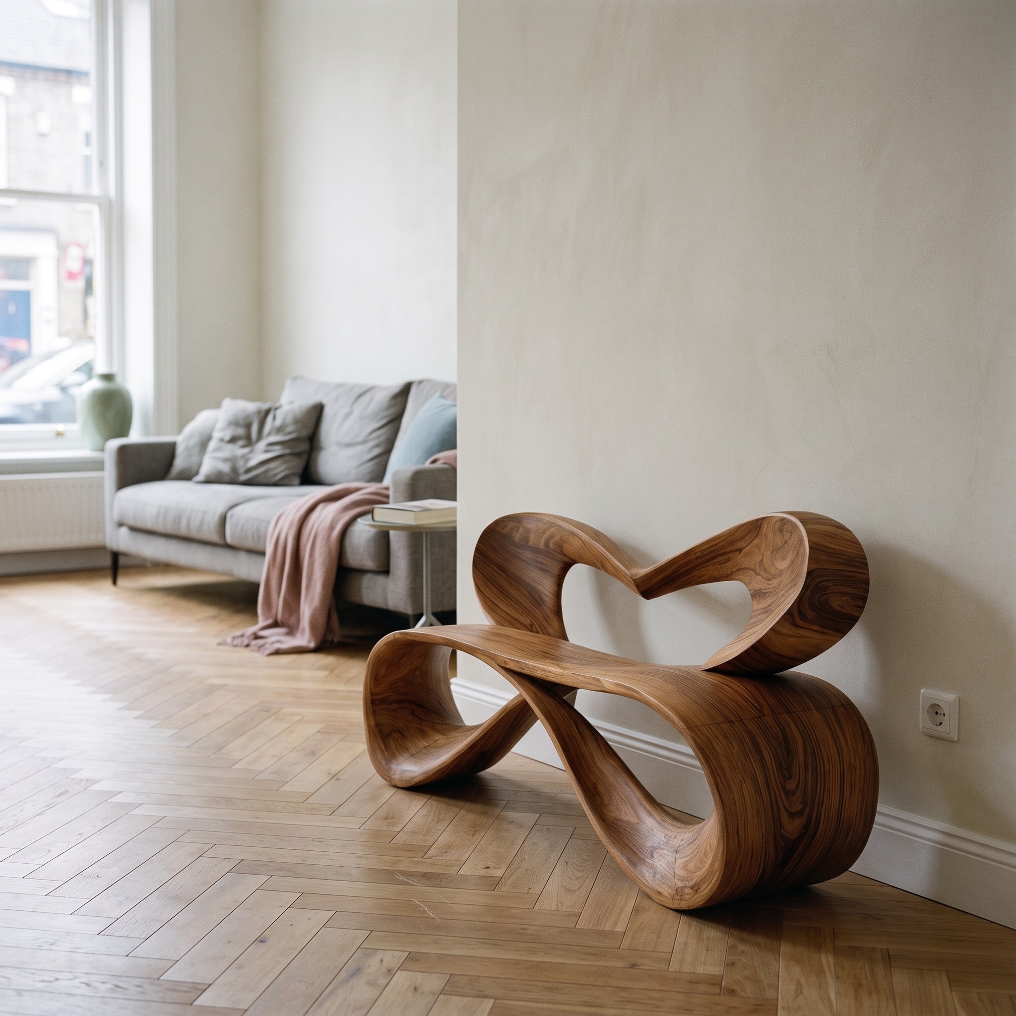 Modern Bench with Heart-Shaped Backrest for Hallway