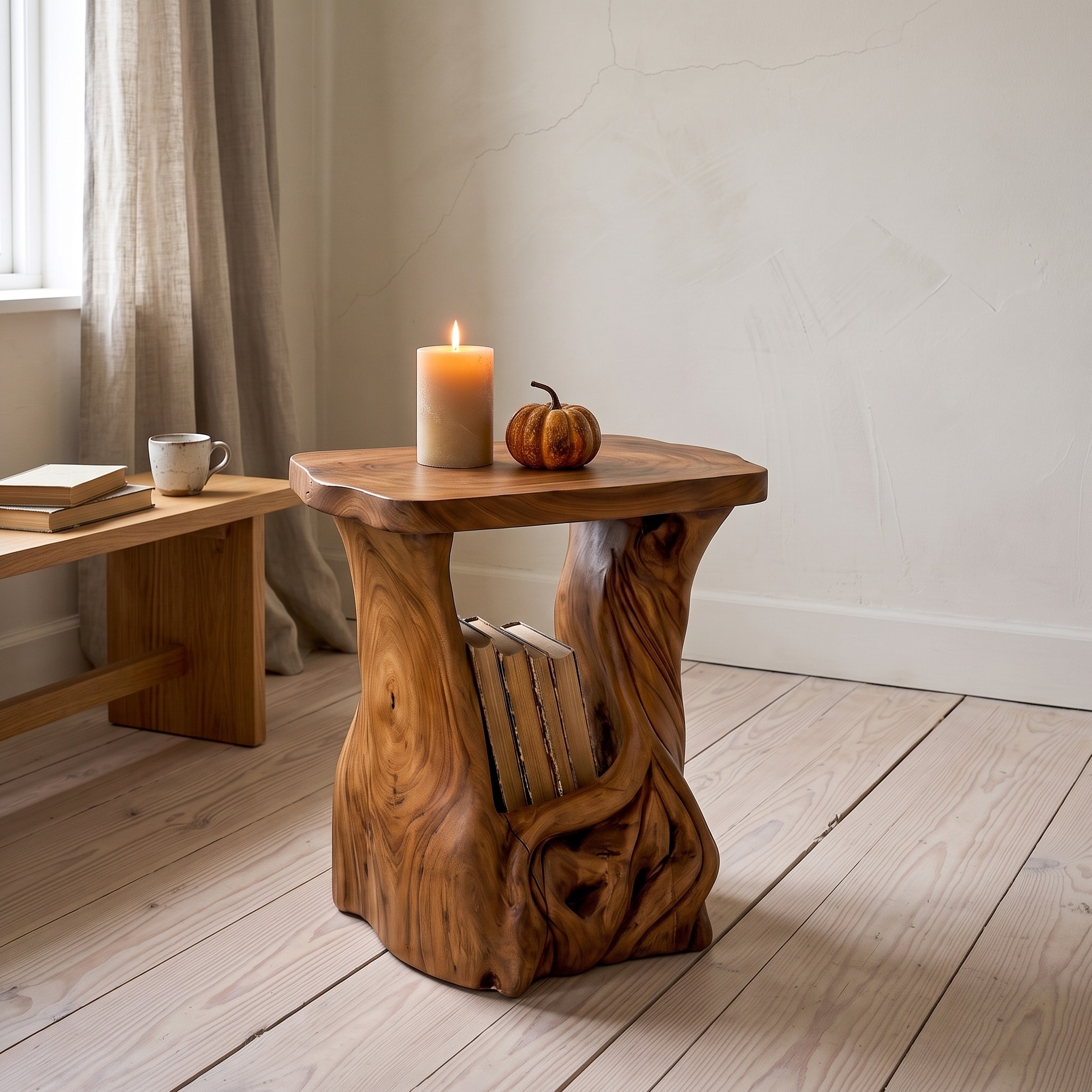 Modern Beside Table Halloween Inspired with Sculptural Tree Base for Living Room
