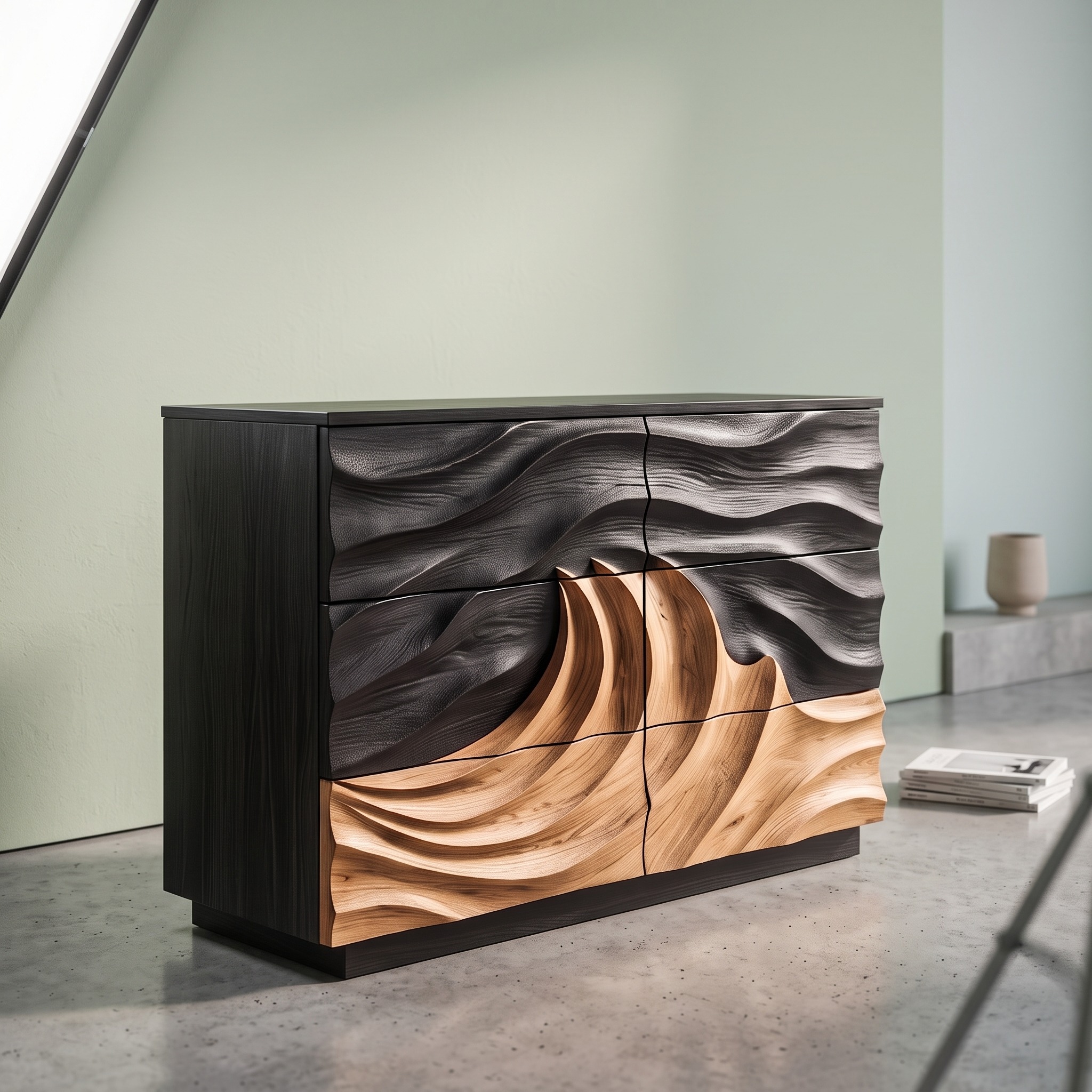Modern Black Dresser with Light Contrast Panels for Bedroom