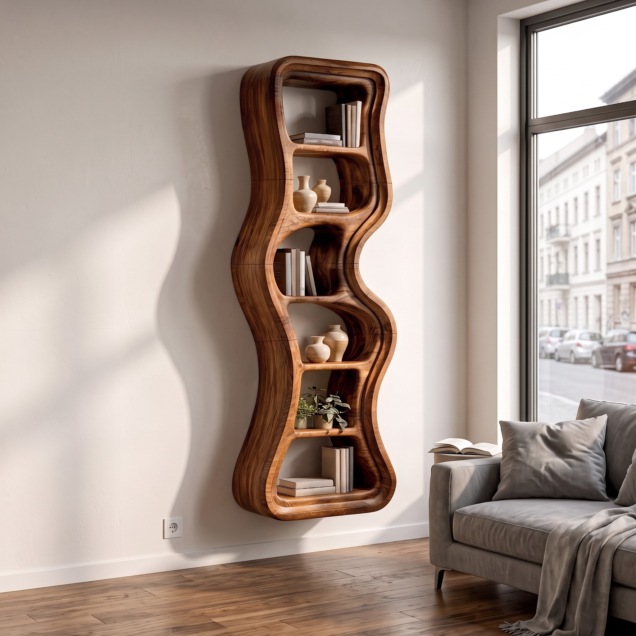 Modern Bookshelf Handcrafted Sculptural Design for Living Room