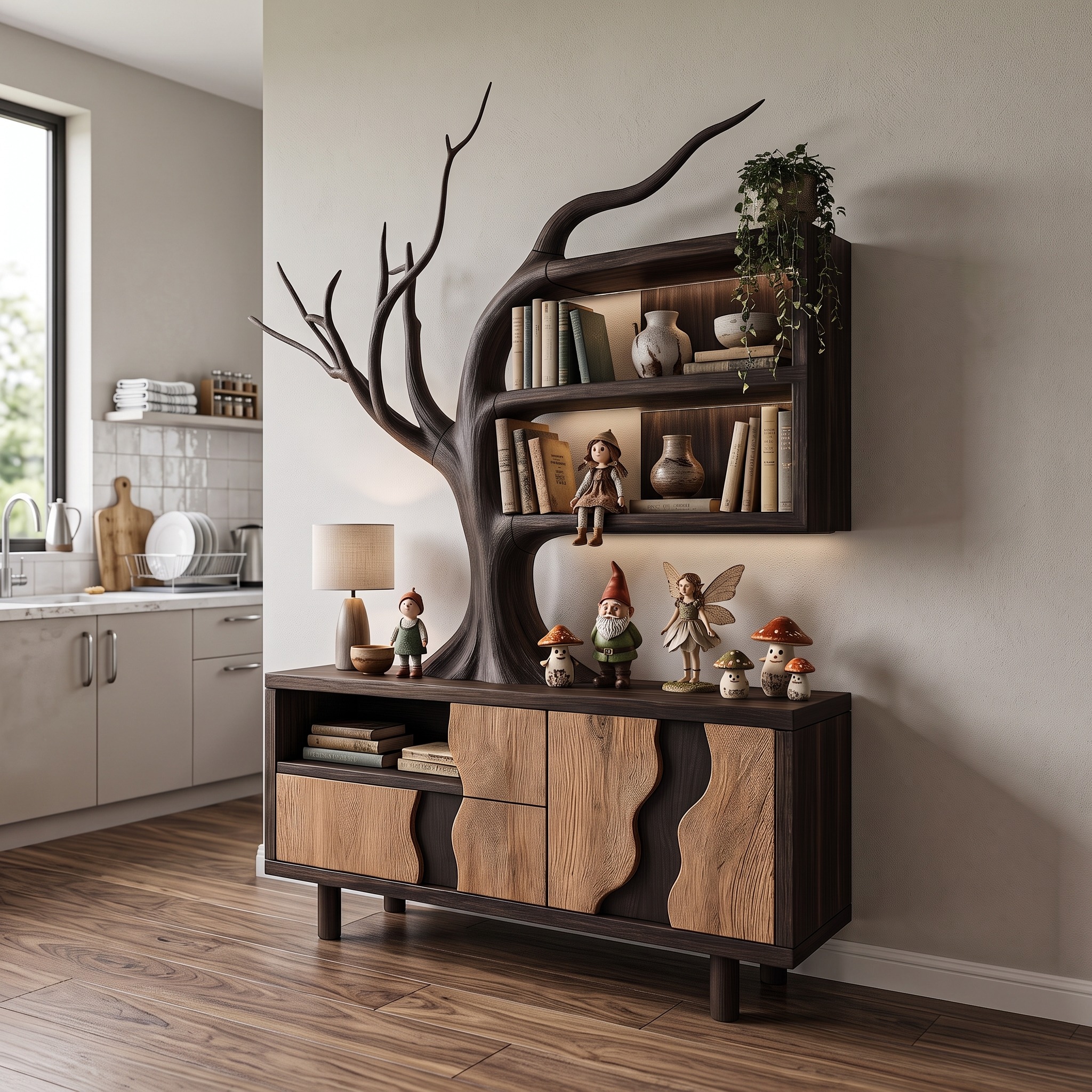 Modern Cabinet with Integrated Tree Branch Design for Living Room