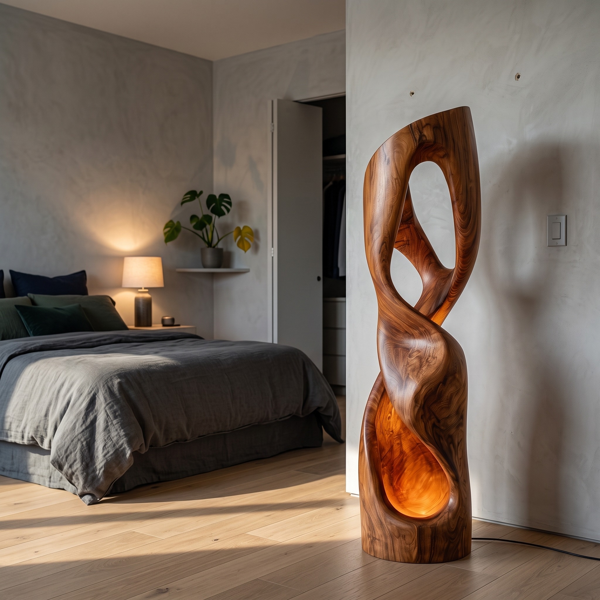 Modern Carved Wooden Floor Lamp for Living Room