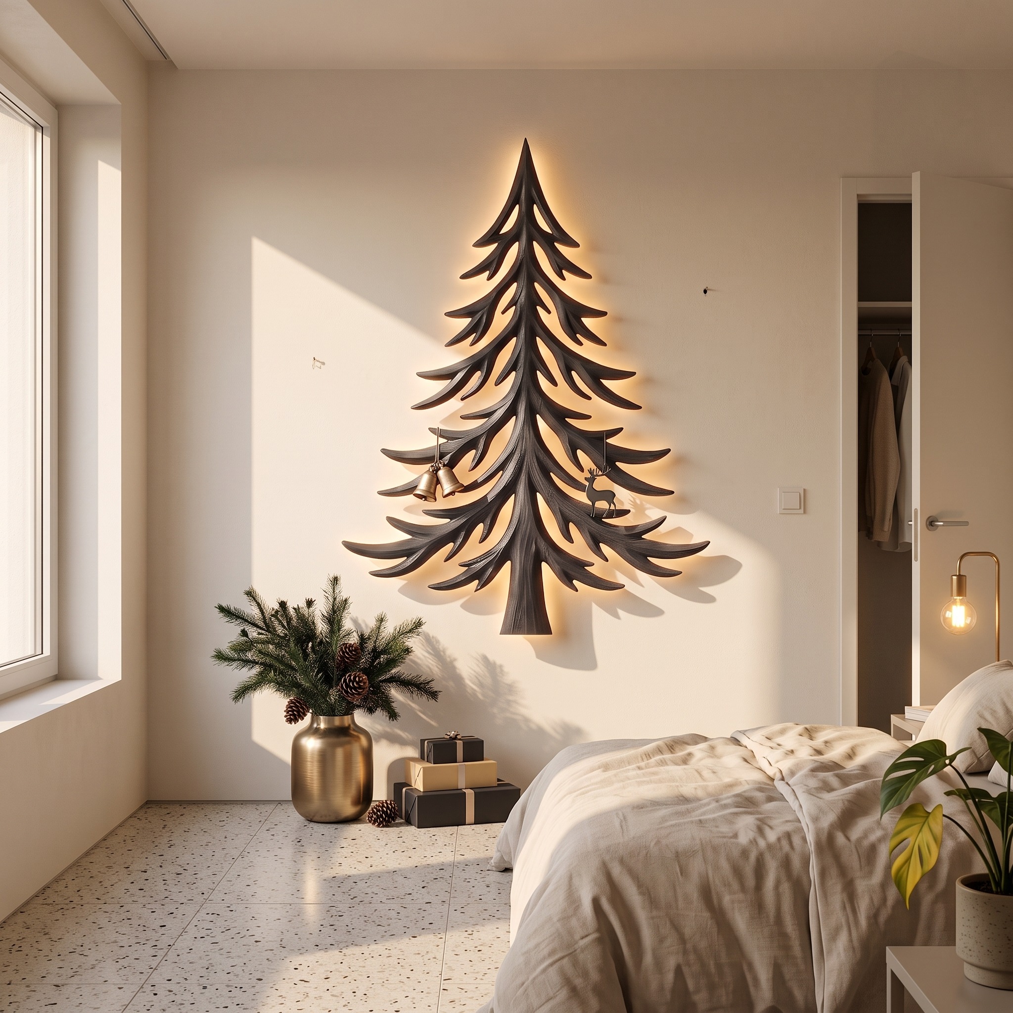 Modern Christmas Holiday Wall Decor with Layered Pine Branch Design for Living Room