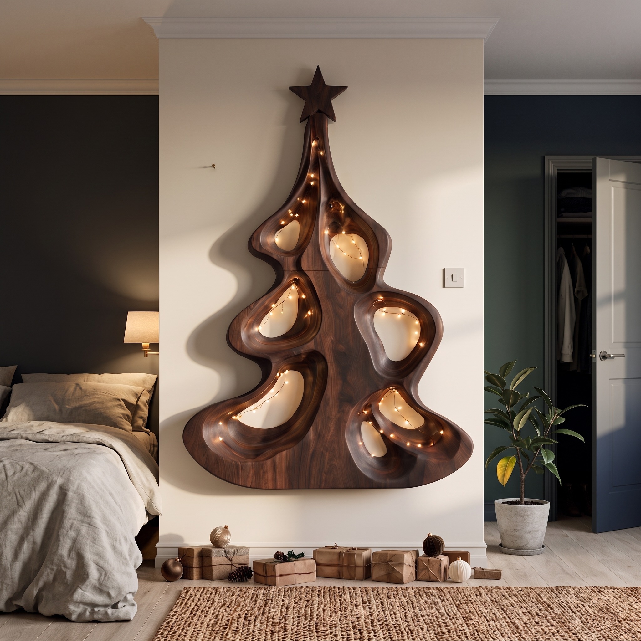 Modern Christmas Wall Decor with Artistic Hollow Tree Form for Entryway