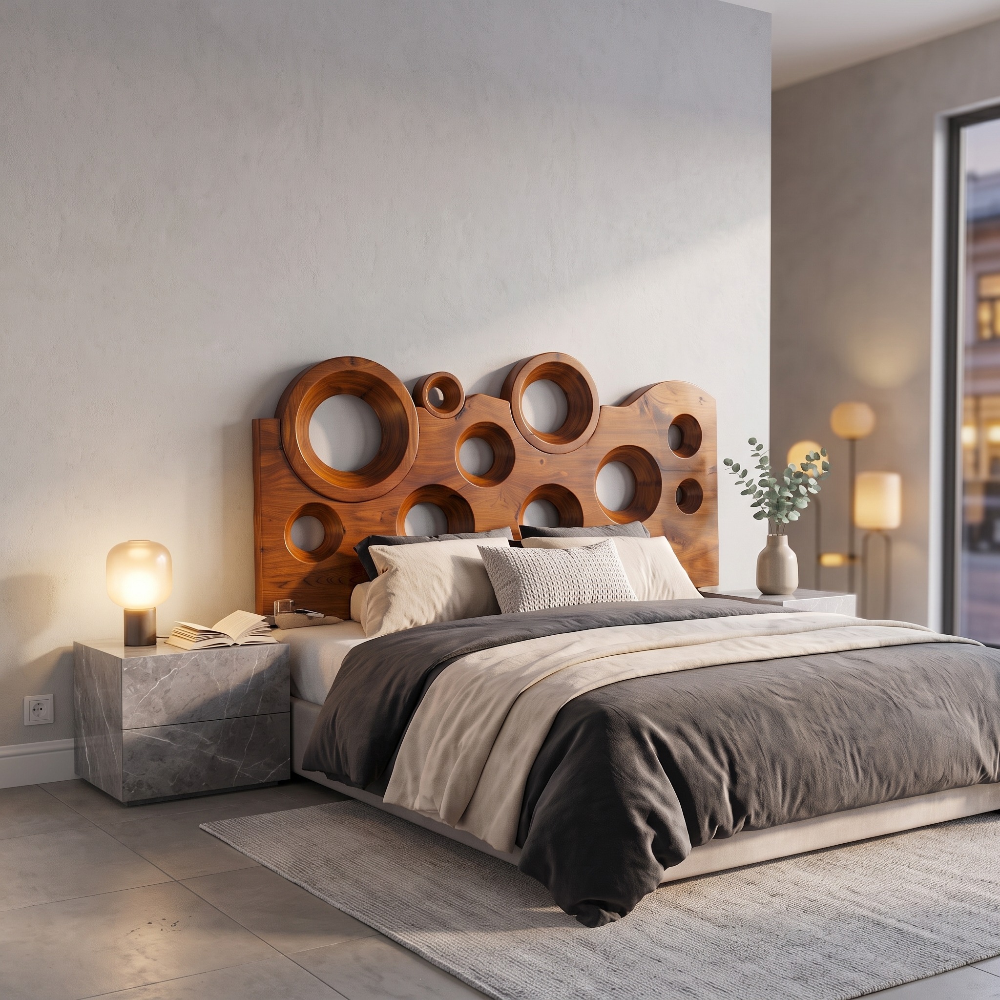 Modern Circular Cutout Headboard Solid Wood Bed Headboard for Bedroom