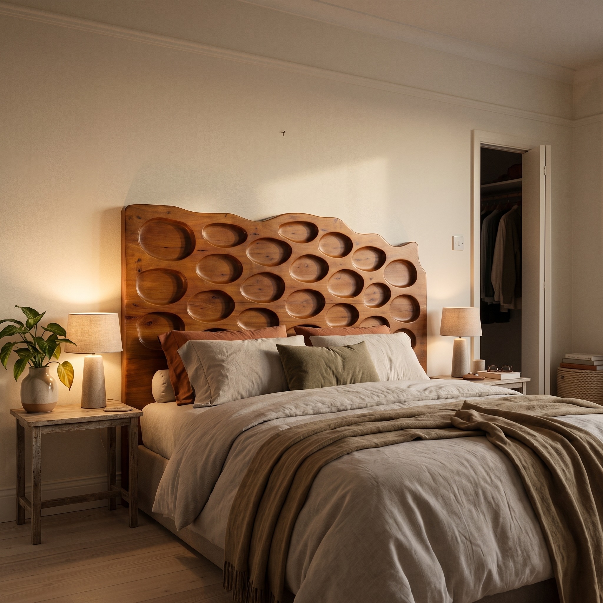 Modern Circular Cutout Headboard Wooden Bed Headboard for Bedroom
