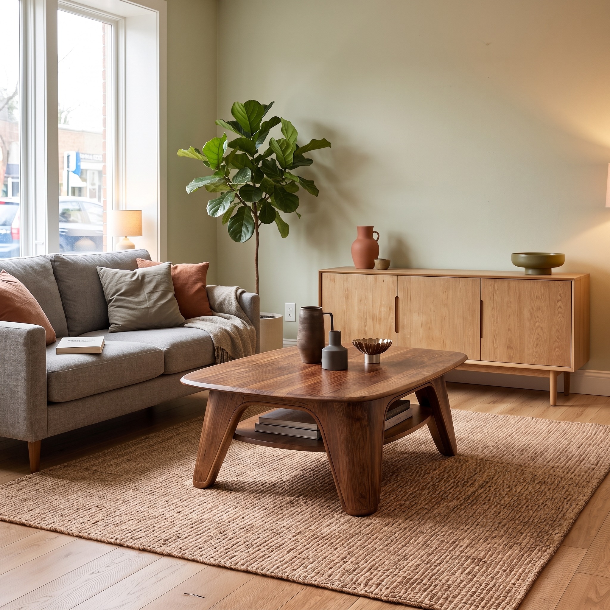 Modern Coffee Table with Curved Pillar Design for Living Room and Sitting Room