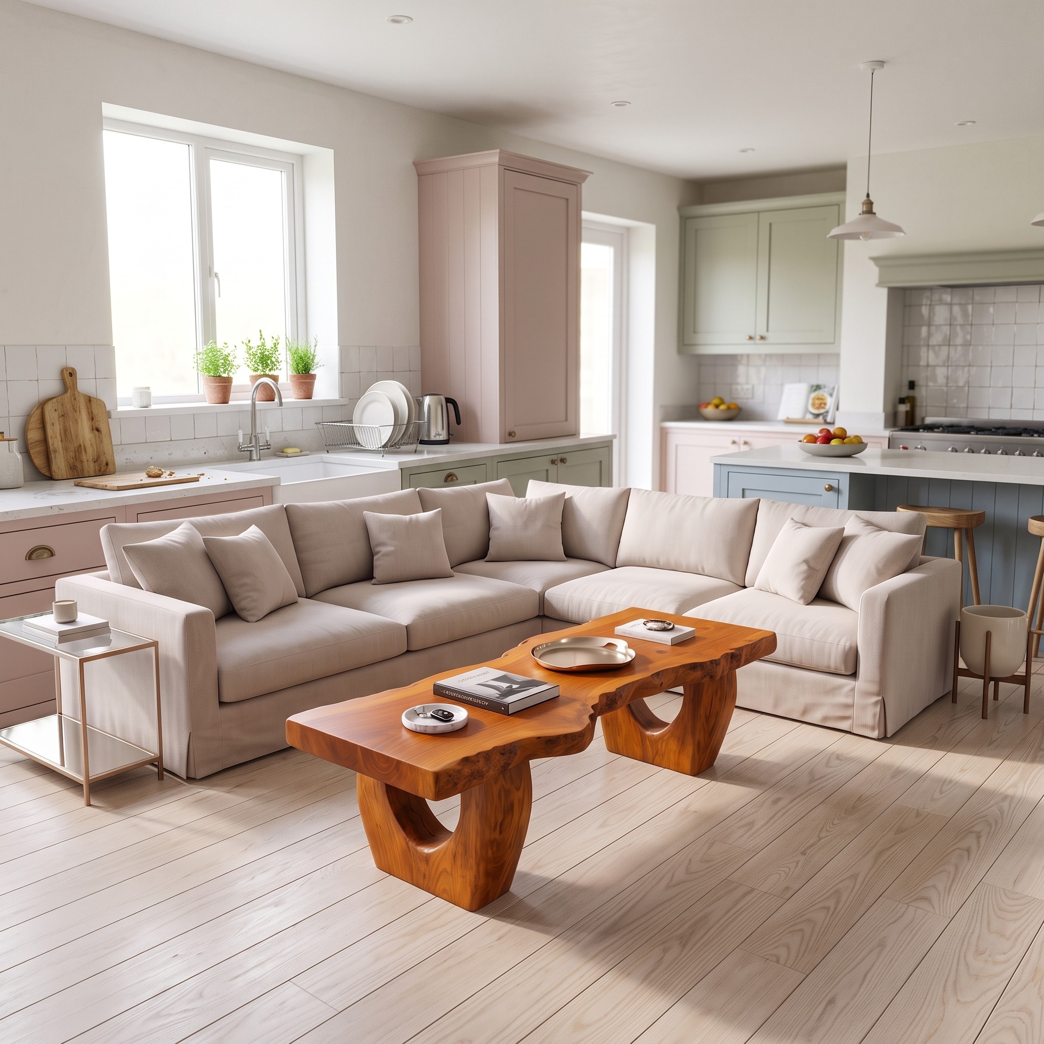 Modern Coffee Table with Open Hollow Legs and Clean Profile for Lounge