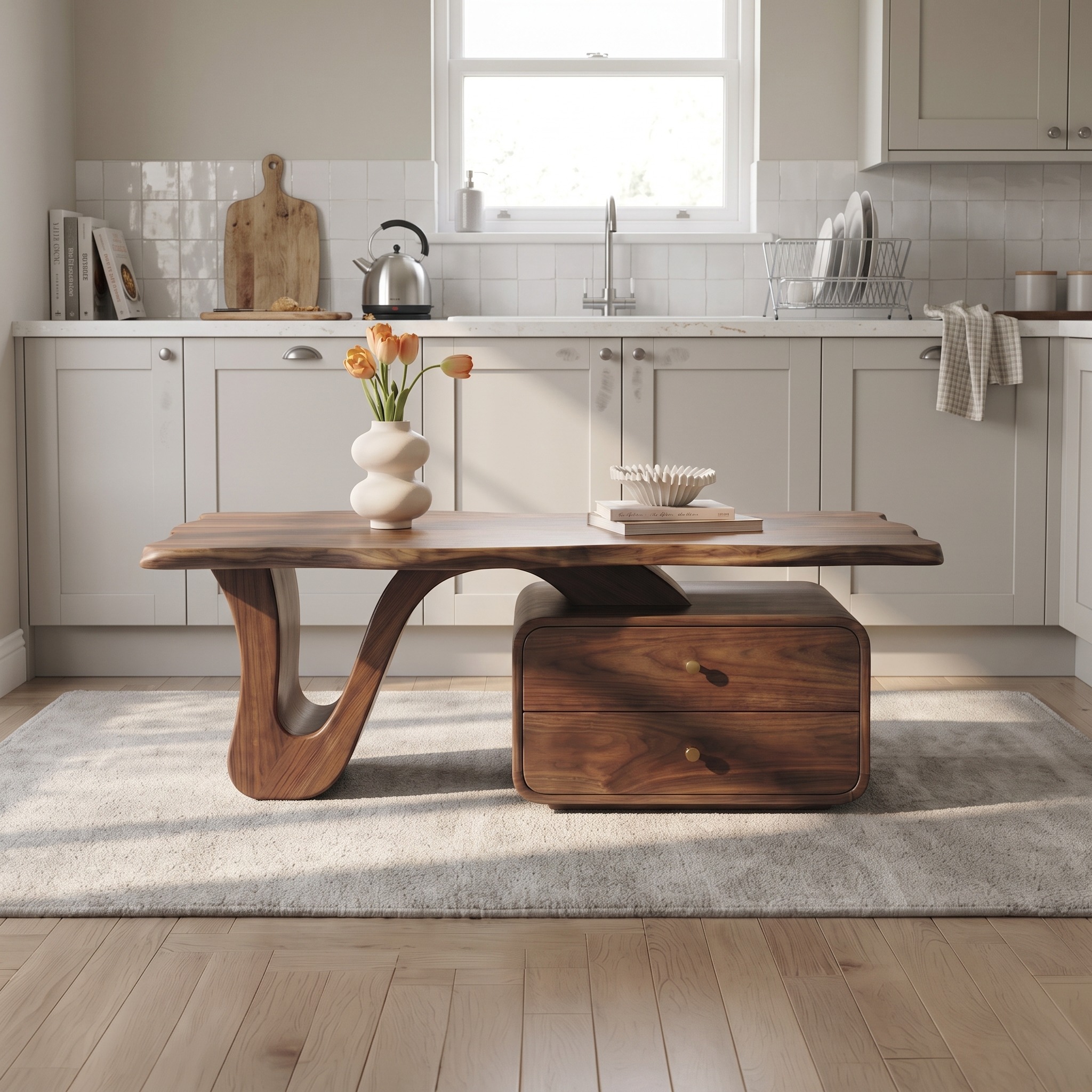 Modern Coffee Table with Storage, Handcrafted Solid Wood Center Accent Table for Living Room Lounge