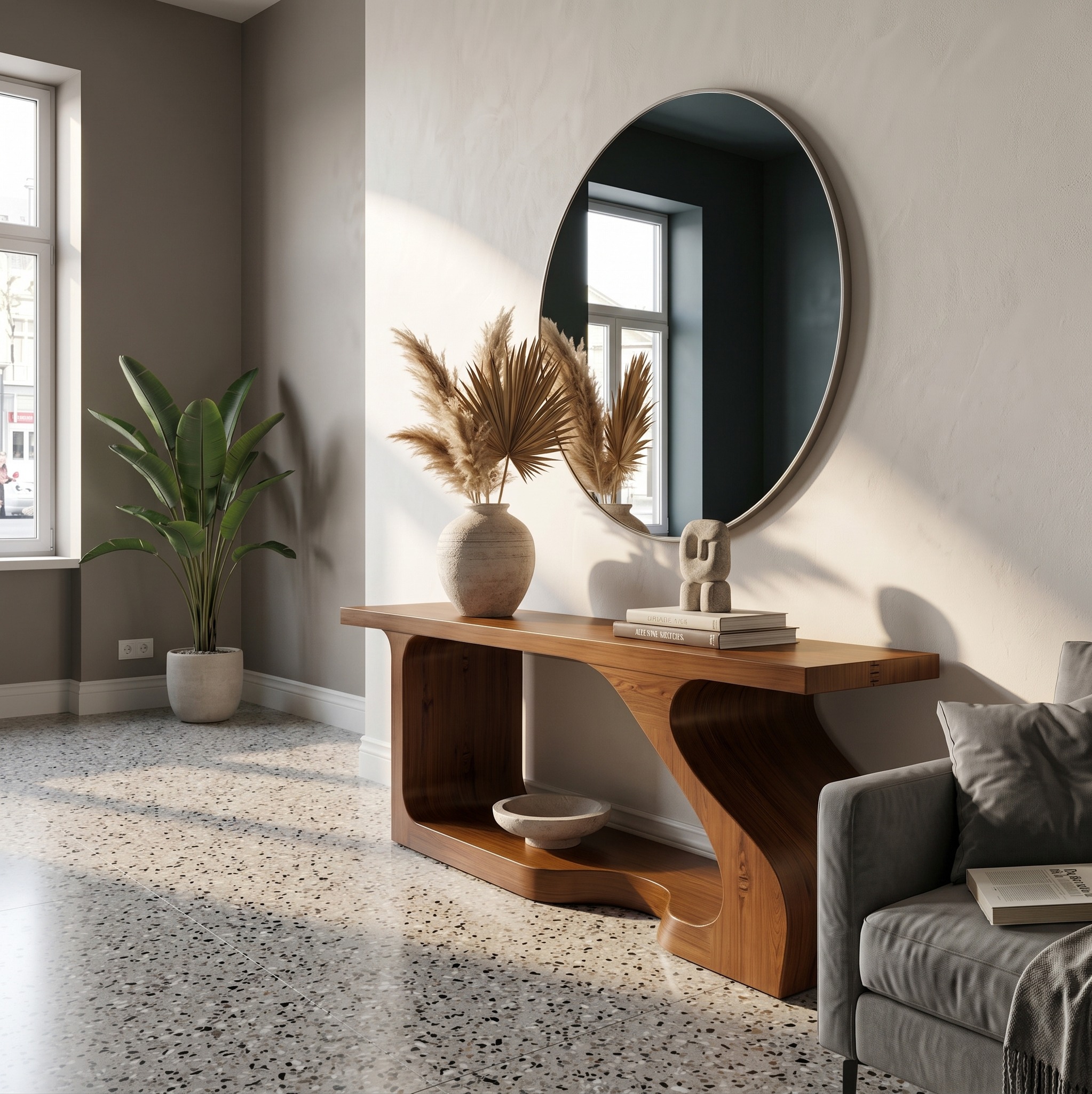 Modern Console Table, Sculptural Curved Solid Wood Entryway Table, Minimalist Hallway Sofa Table for Foyer