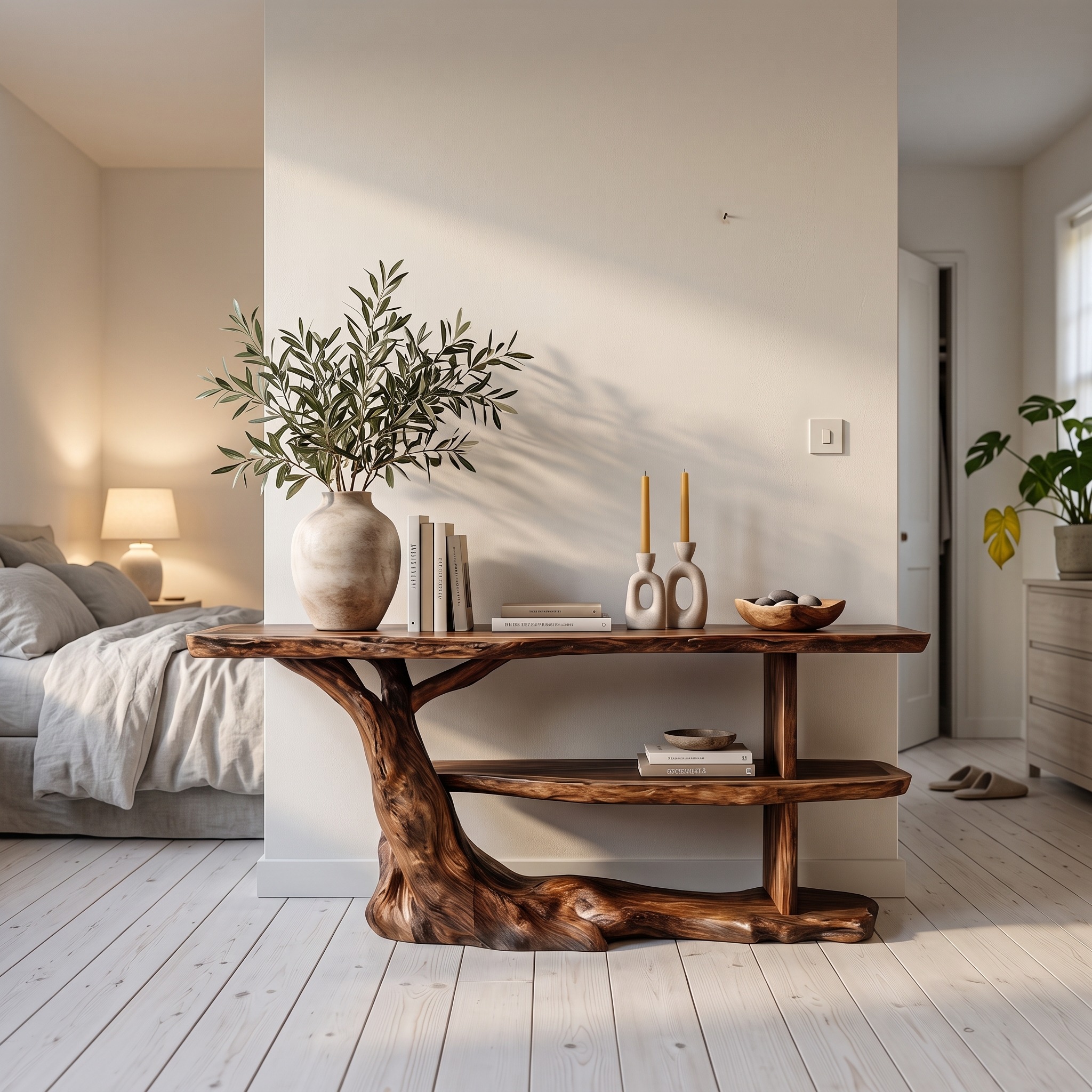 Modern Console Table with Flowing Wood Pedestal Base, Organic Wood Foyer Table for Entryway & Living Room