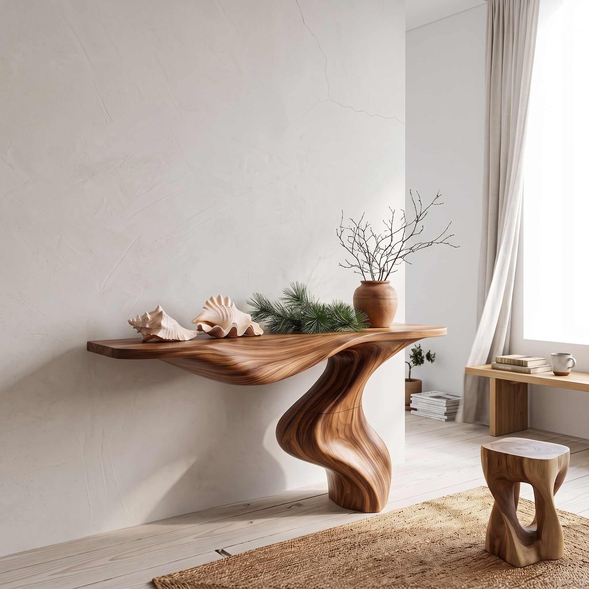 Modern Console Table with Statement Sculptural Base for Living Room