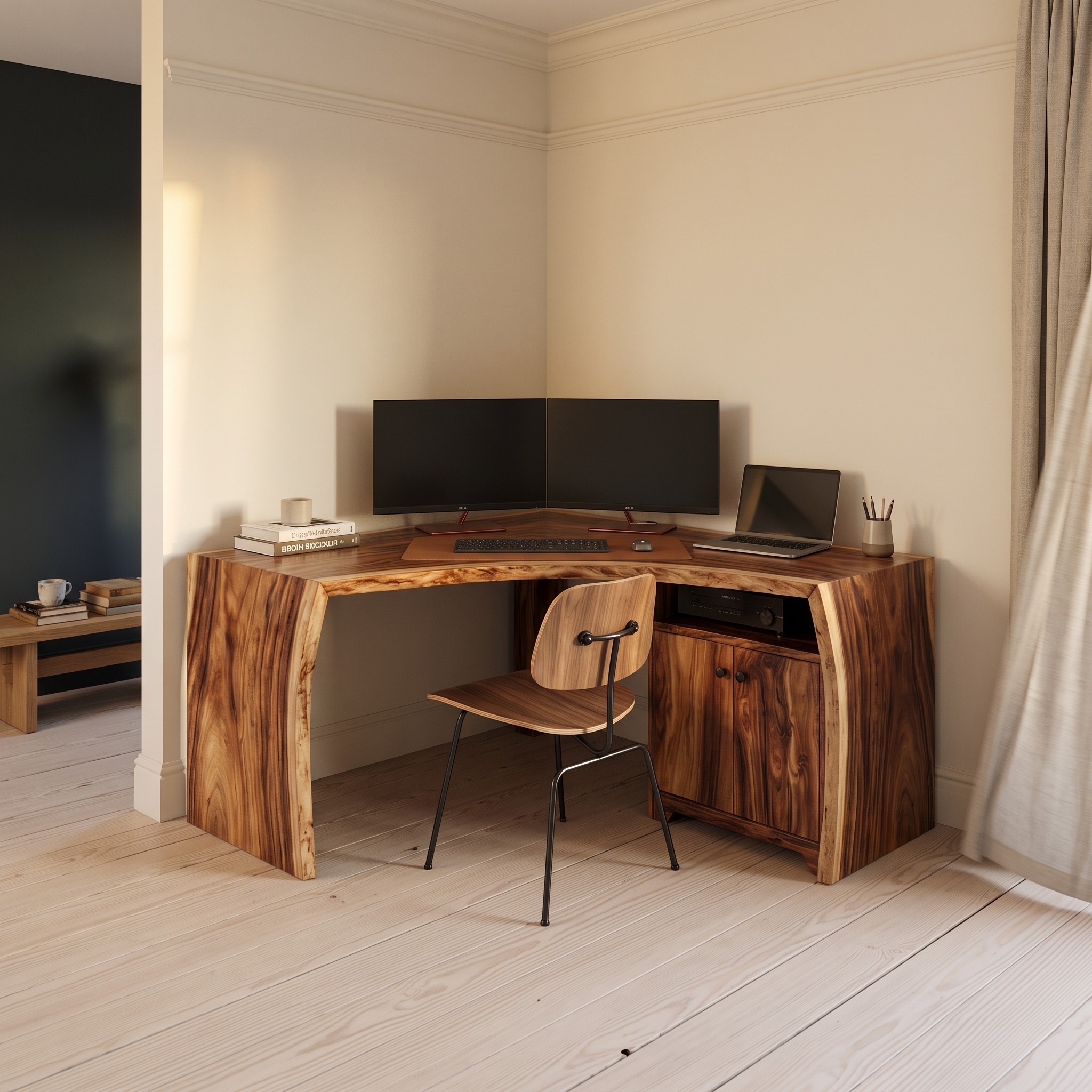 Modern Corner Desk with Cabinet Storage, L-Shaped Wooden Computer Writing Table for Home Office