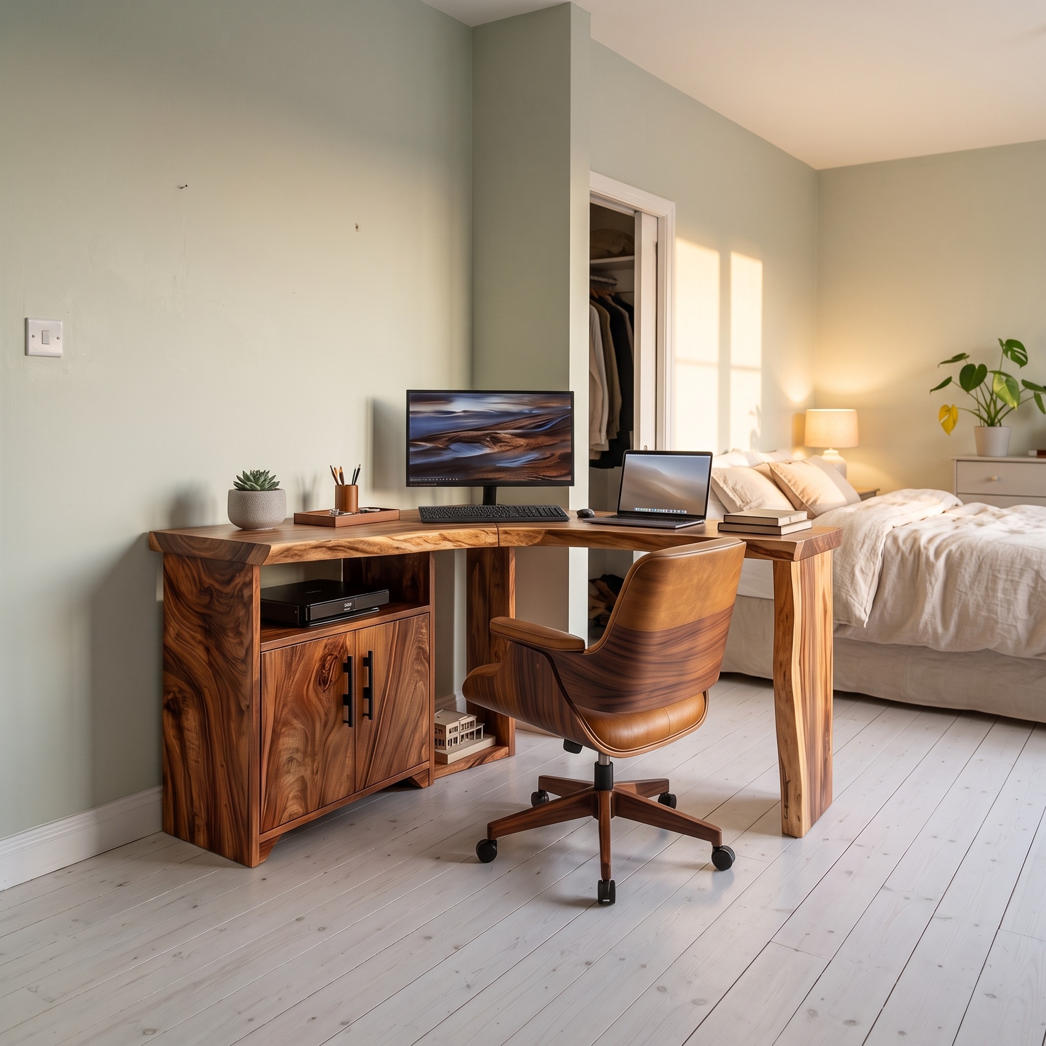 Modern Corner Desk with Cabinet Storage, L-Shaped Wooden Writing Table for Creative Home Office